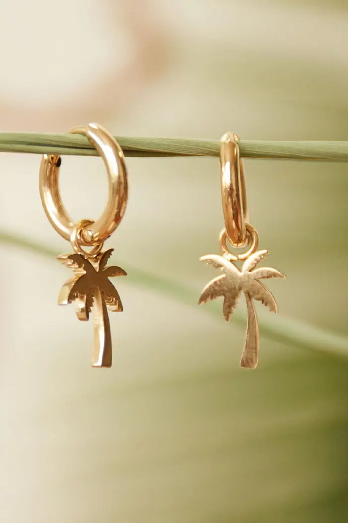 Earrings summer palm stainless steel gold