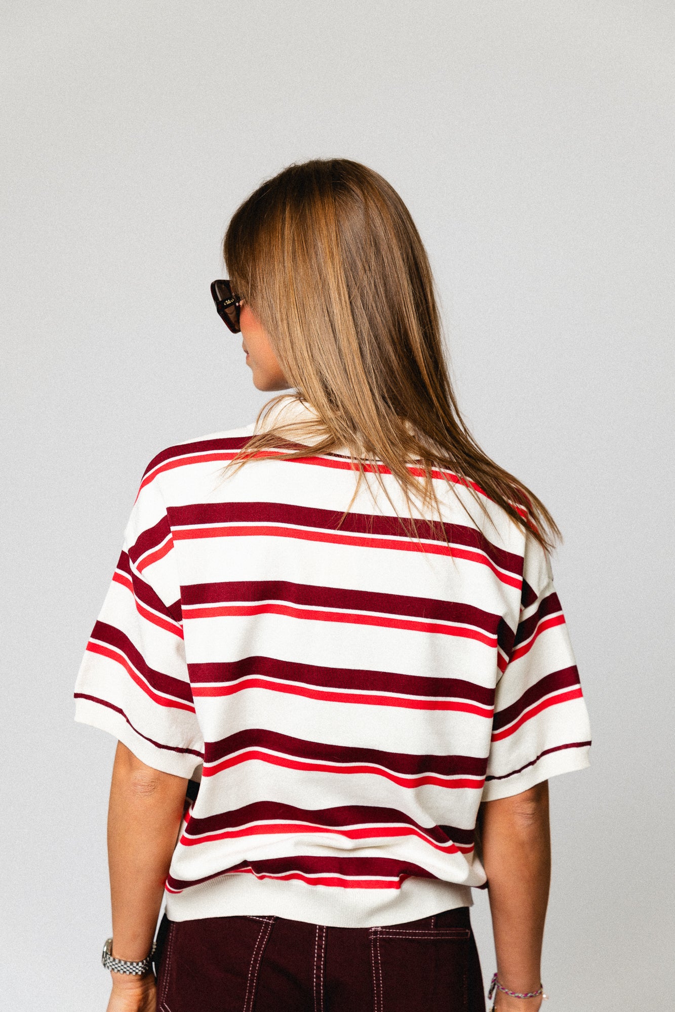 GZTaia SS polo pullover - egret/cabernet/poinsettia