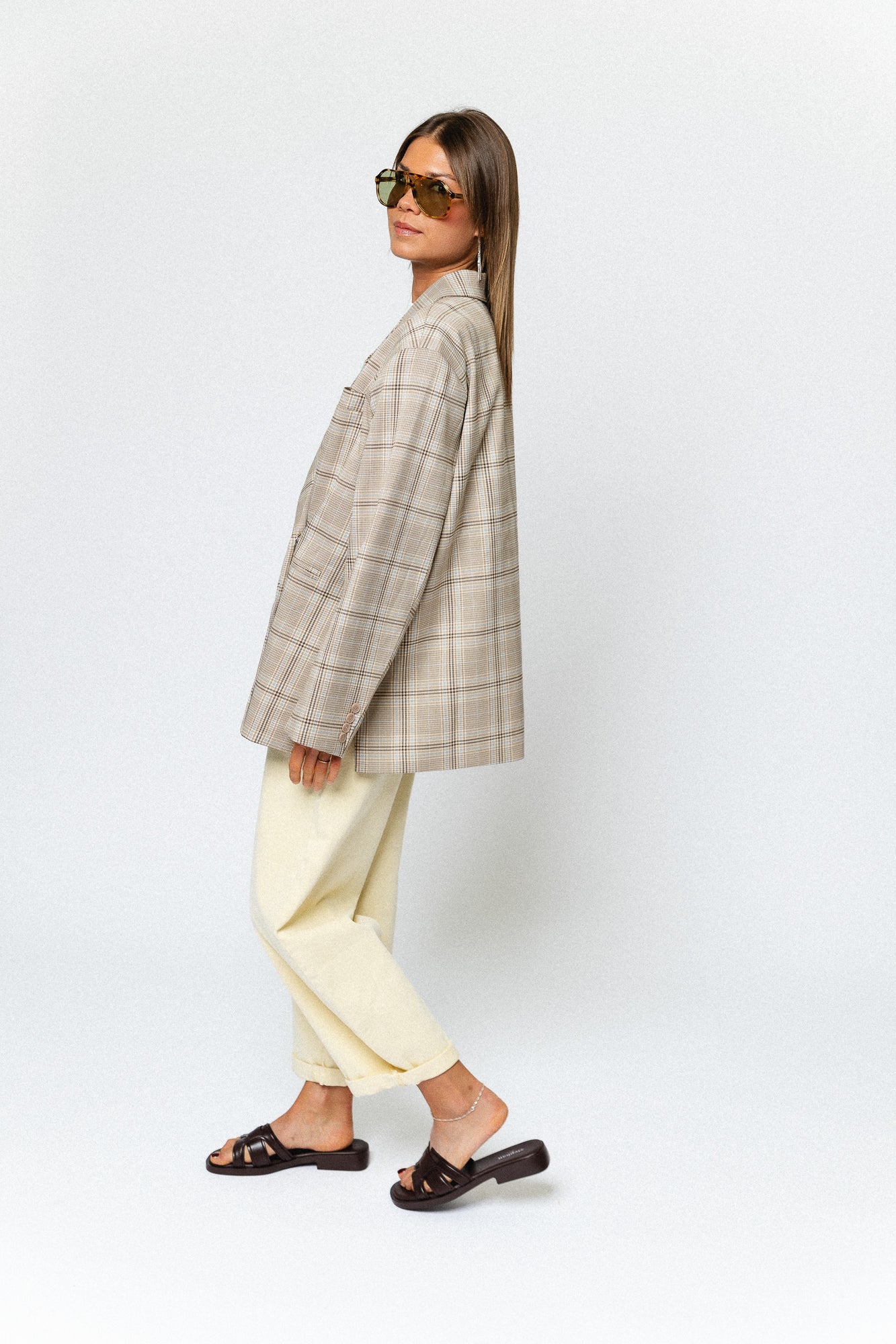 Chloe oversized signature check blazer taupe/brown