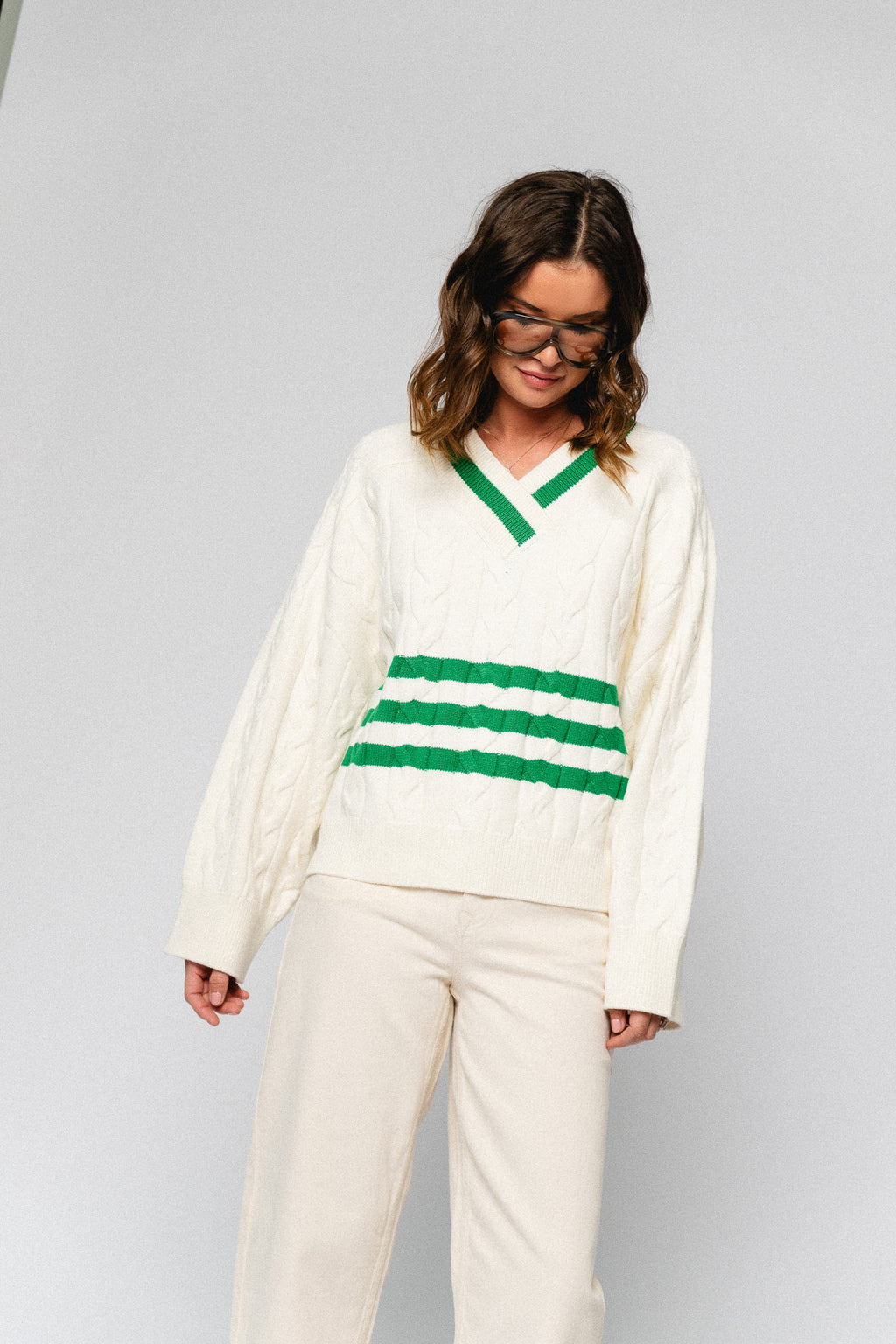 Charline jumper egret with jelly bean stripes