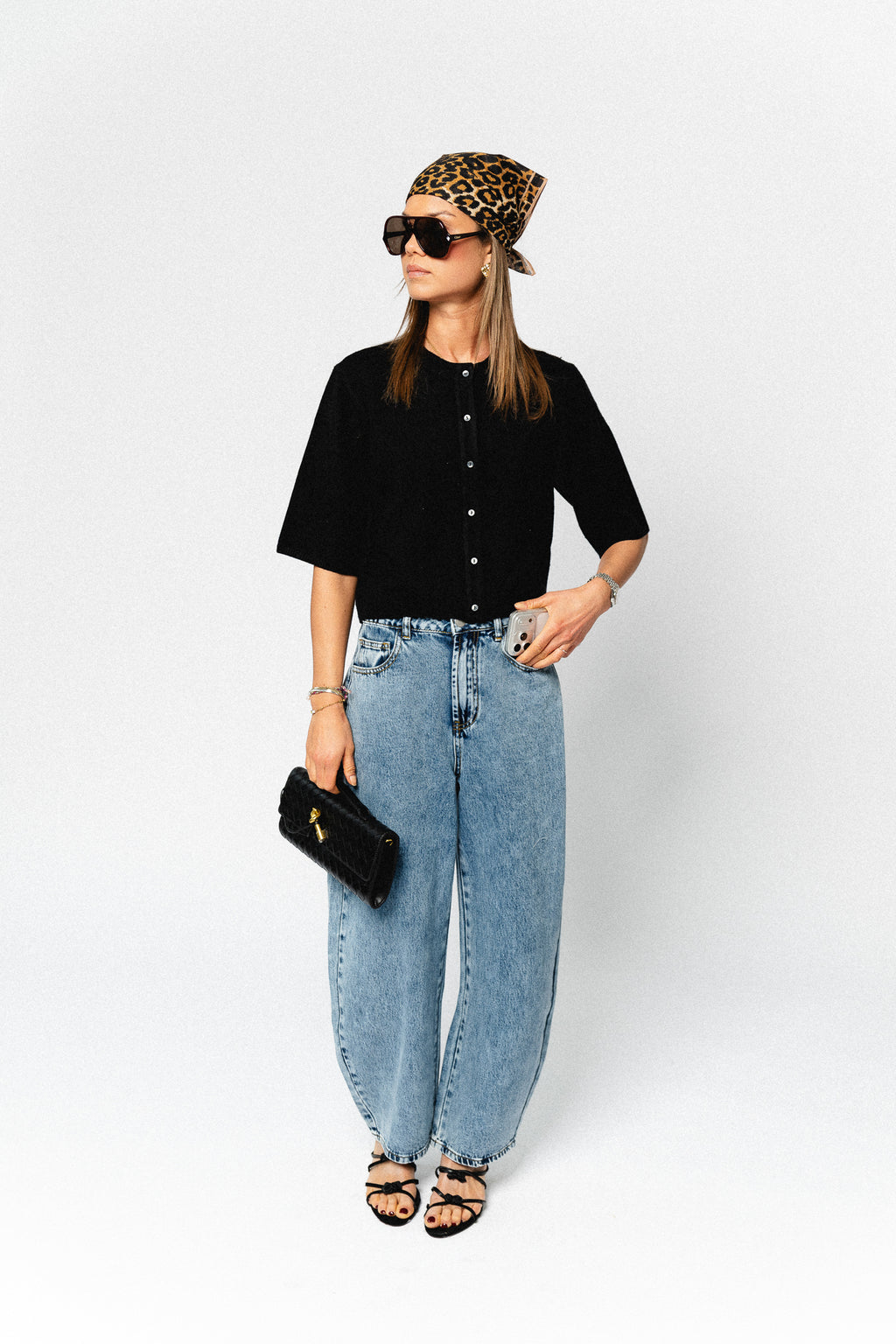 OBJThess solid 3/4 sleeve cardigan black