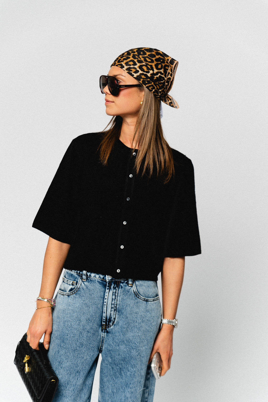 OBJThess solid 3/4 sleeve cardigan black