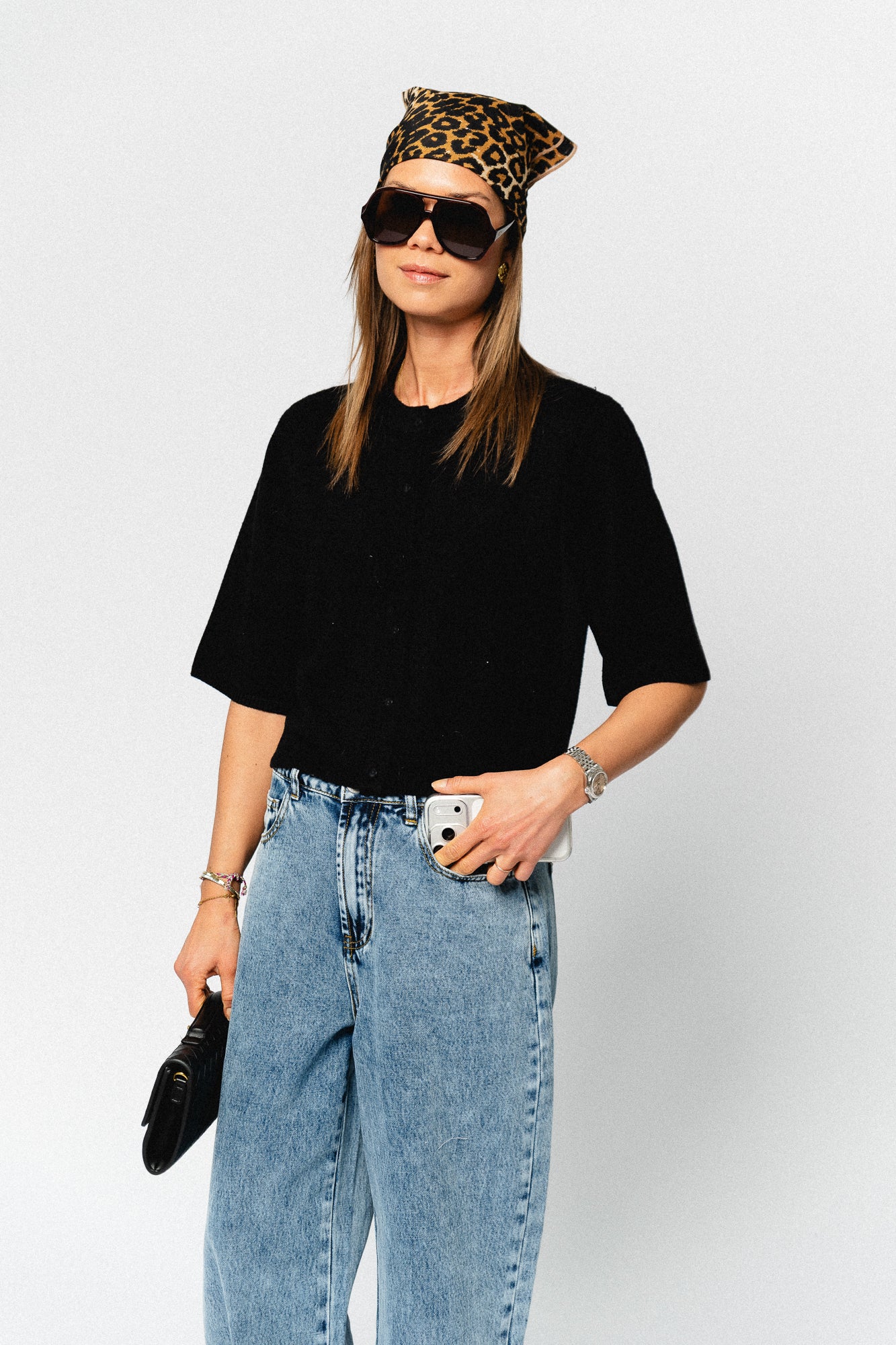 OBJThess solid 3/4 sleeve cardigan black