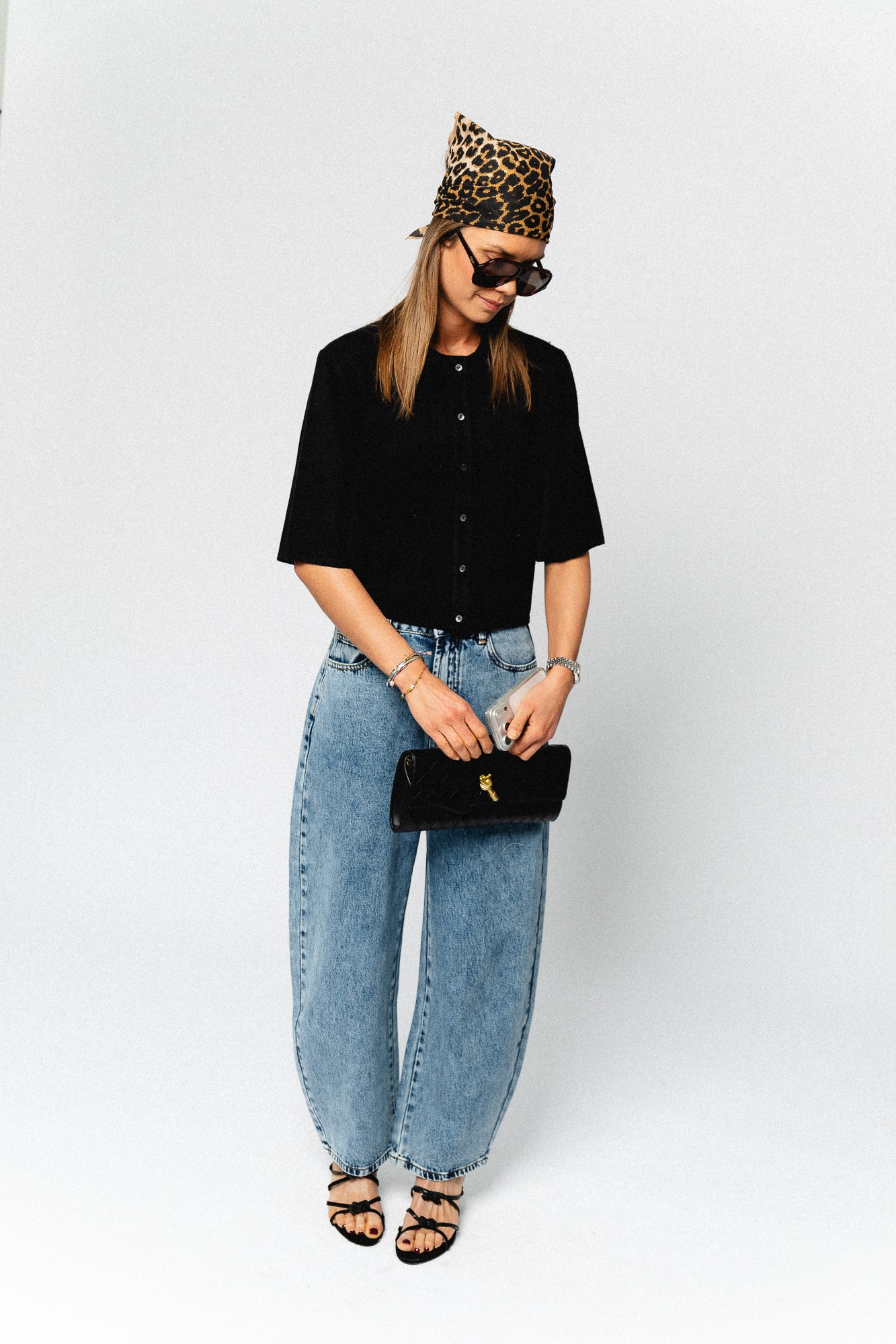 OBJThess solid 3/4 sleeve cardigan black