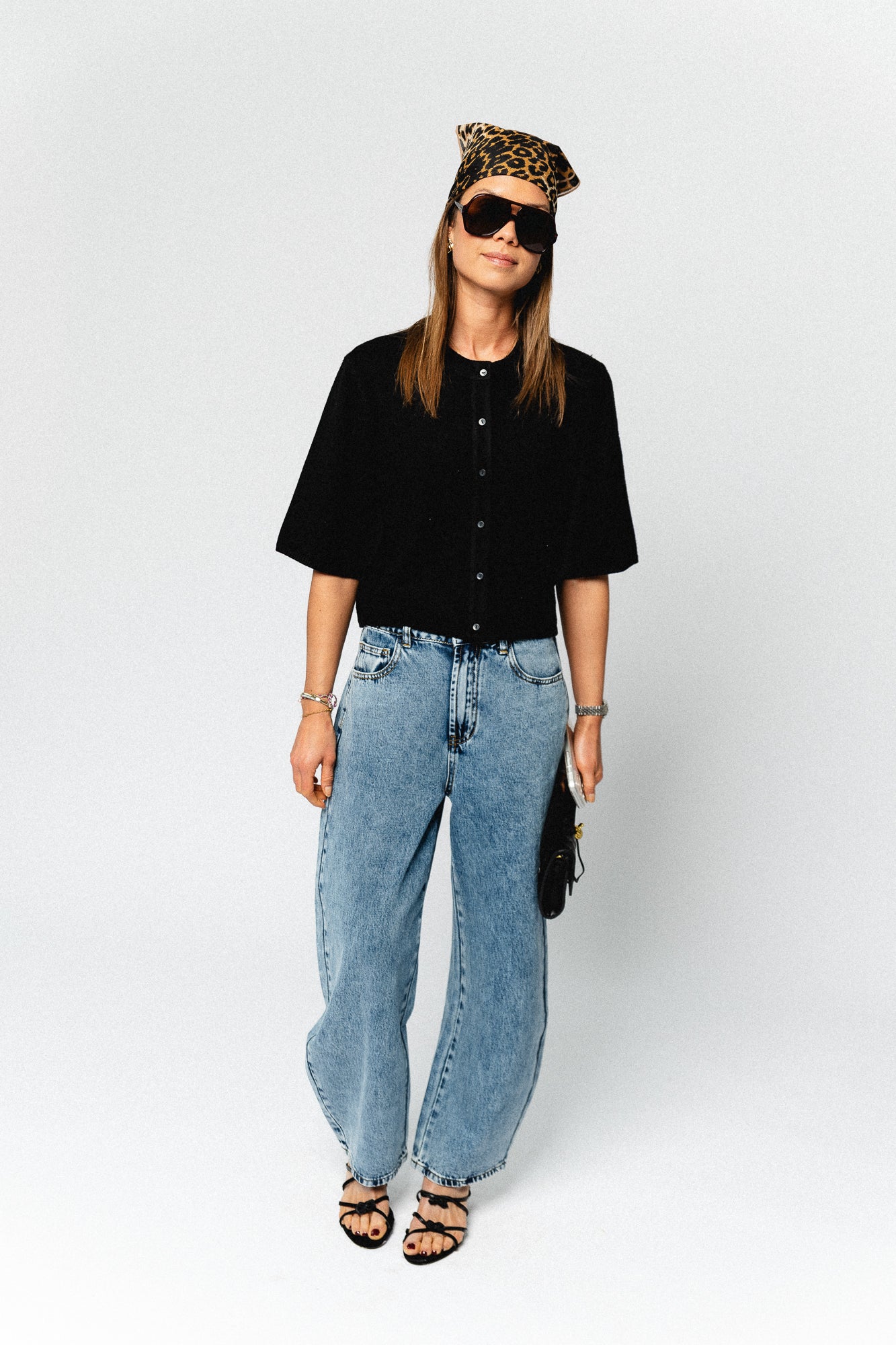 OBJThess solid 3/4 sleeve cardigan black