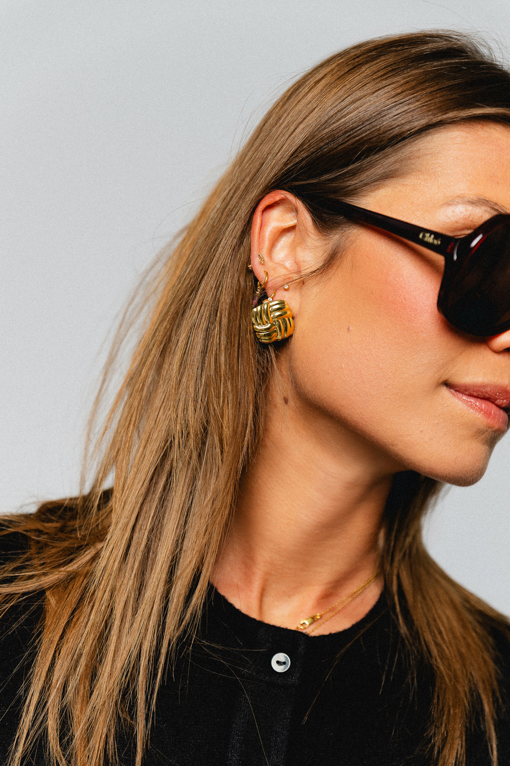 Square texture stud earrings gold plated