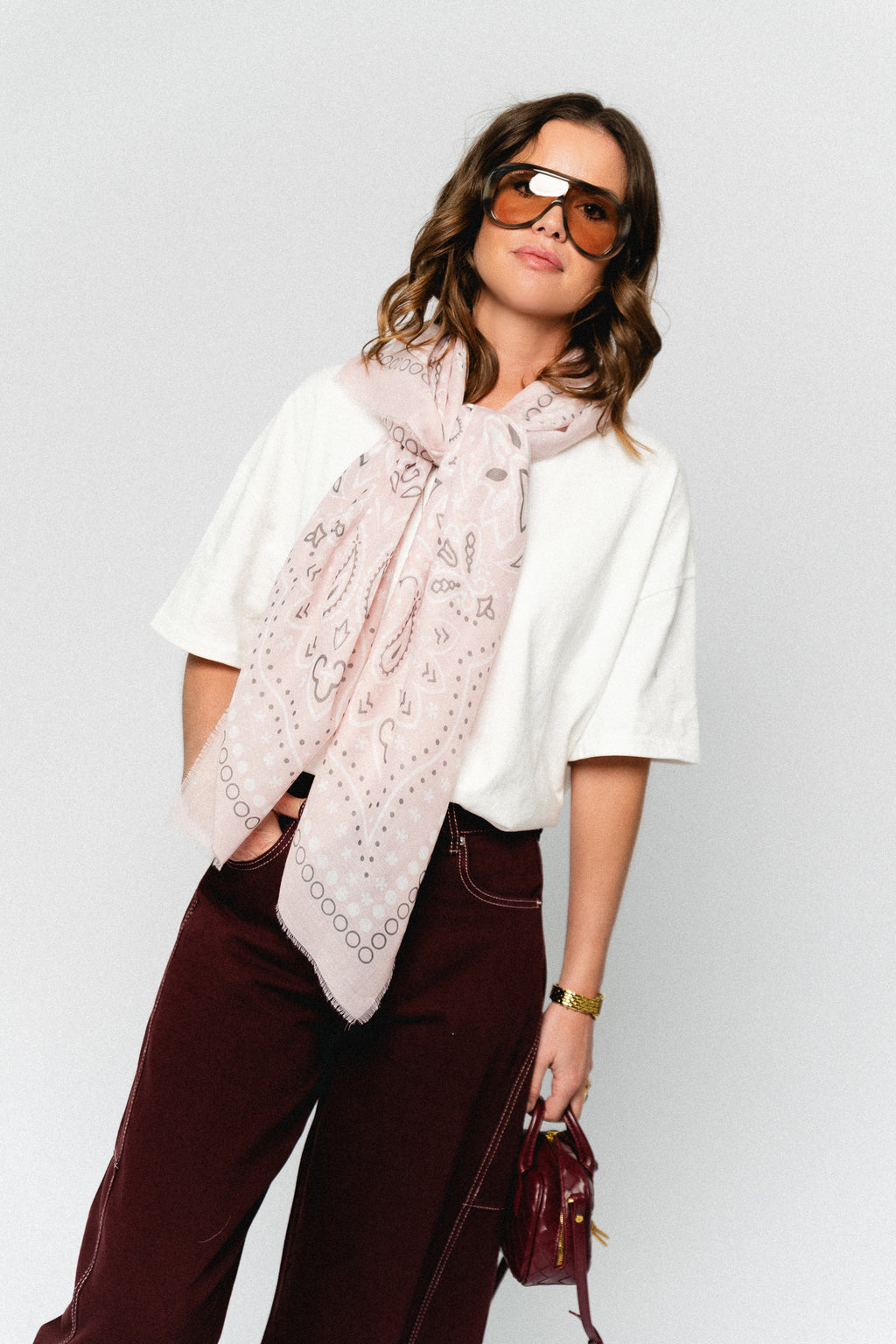 Paisley print scarf pastel pink