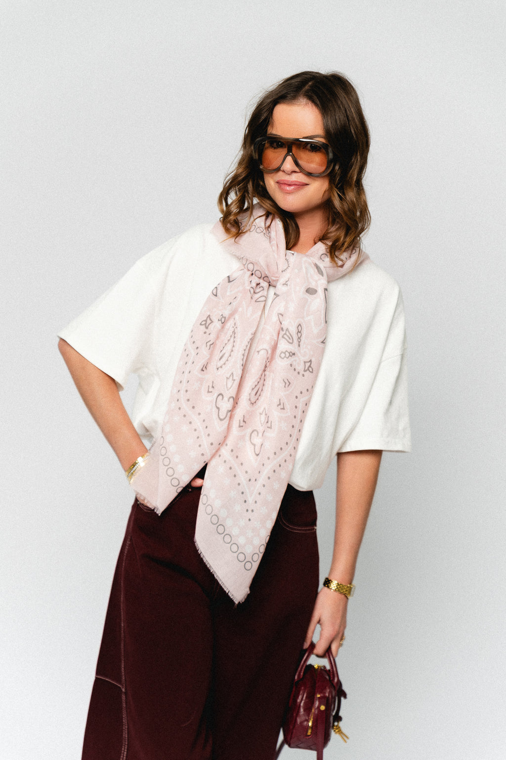 Paisley print scarf pastel pink