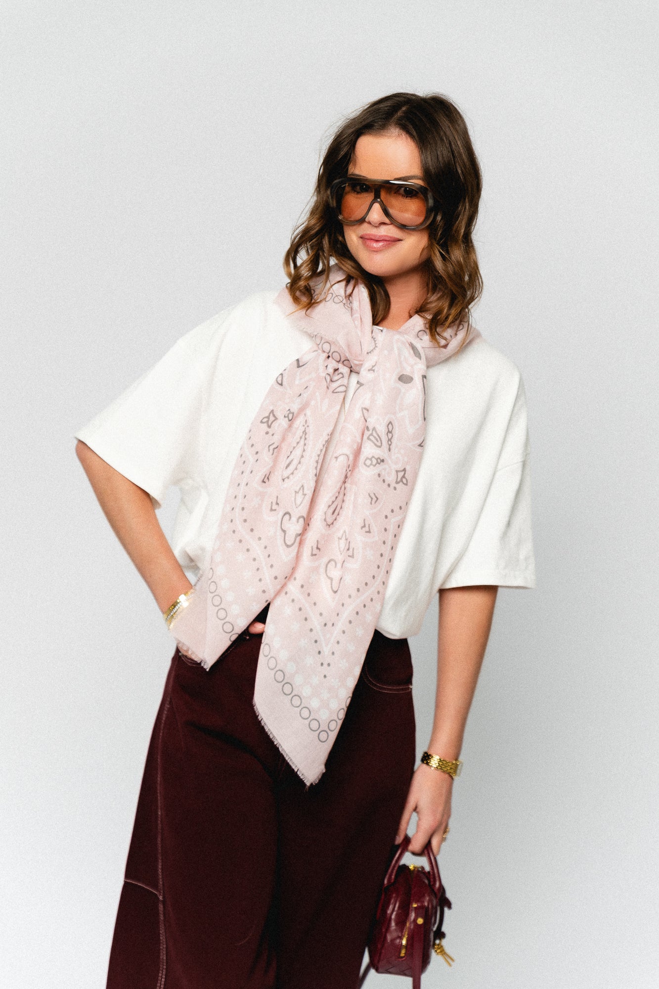 Paisley print scarf pastel pink