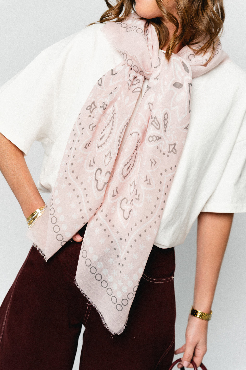 Paisley print scarf pastel pink
