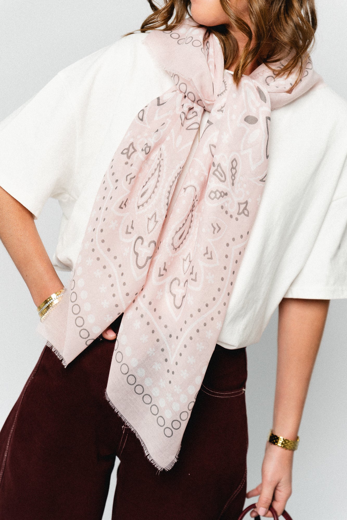 Paisley print scarf pastel pink