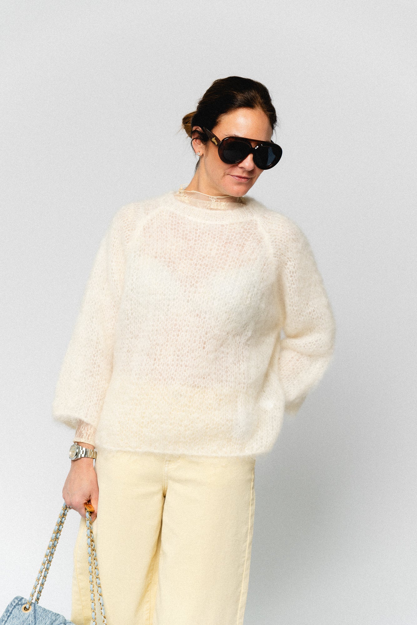 Joely mohair knitted jumper ecru