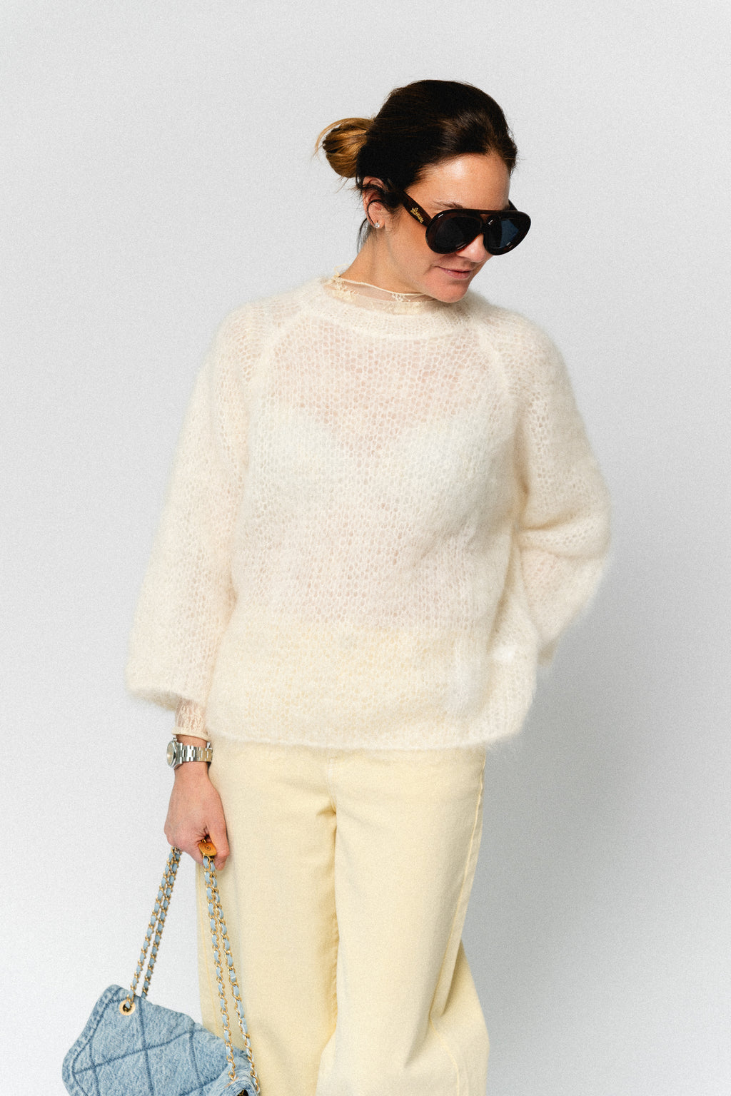 Joely mohair knitted jumper ecru