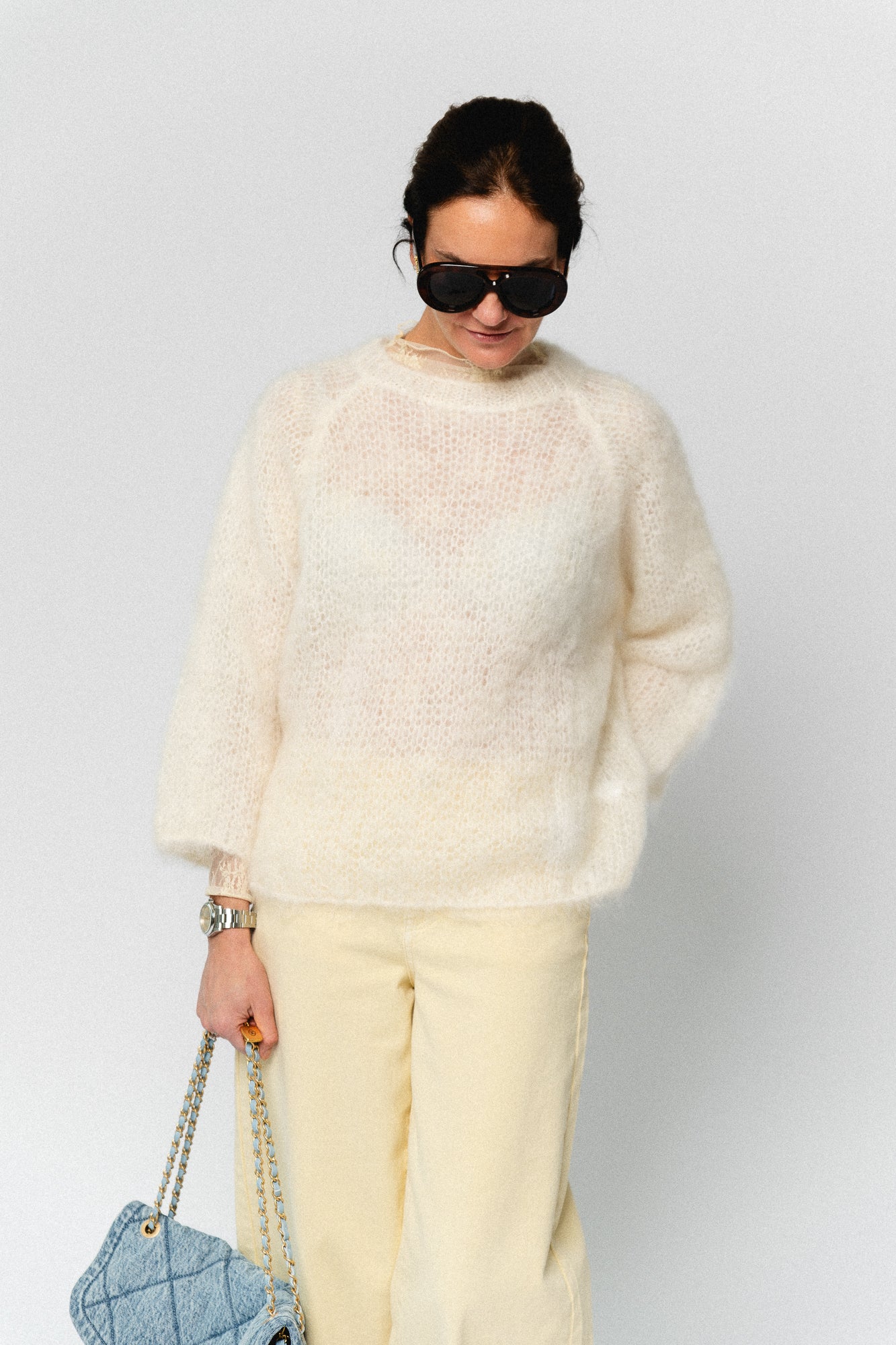 Joely mohair knitted jumper ecru