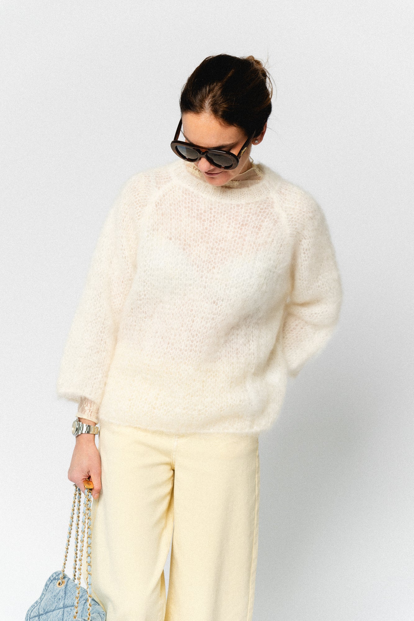 Joely mohair knitted jumper ecru