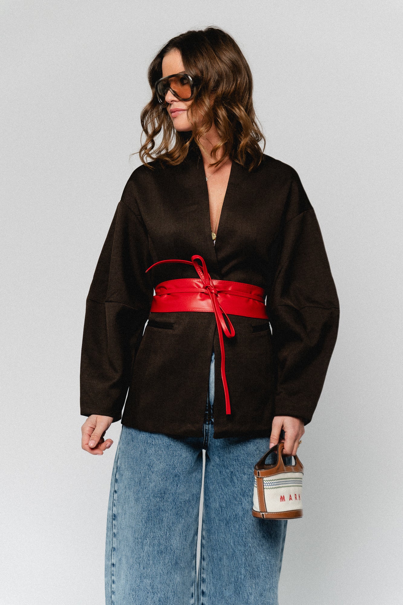 Maxine leather tie belt red