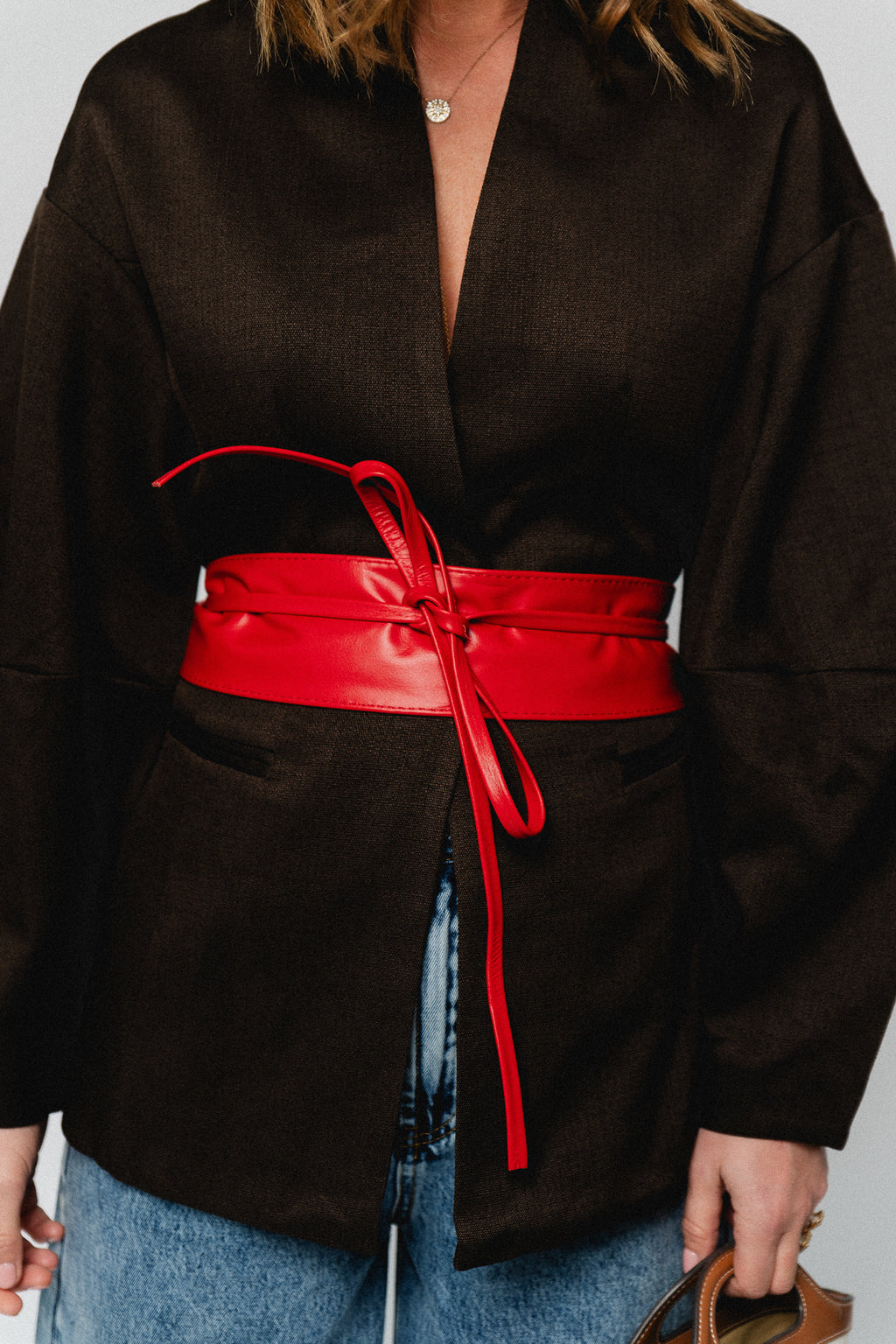 Maxine leather tie belt red