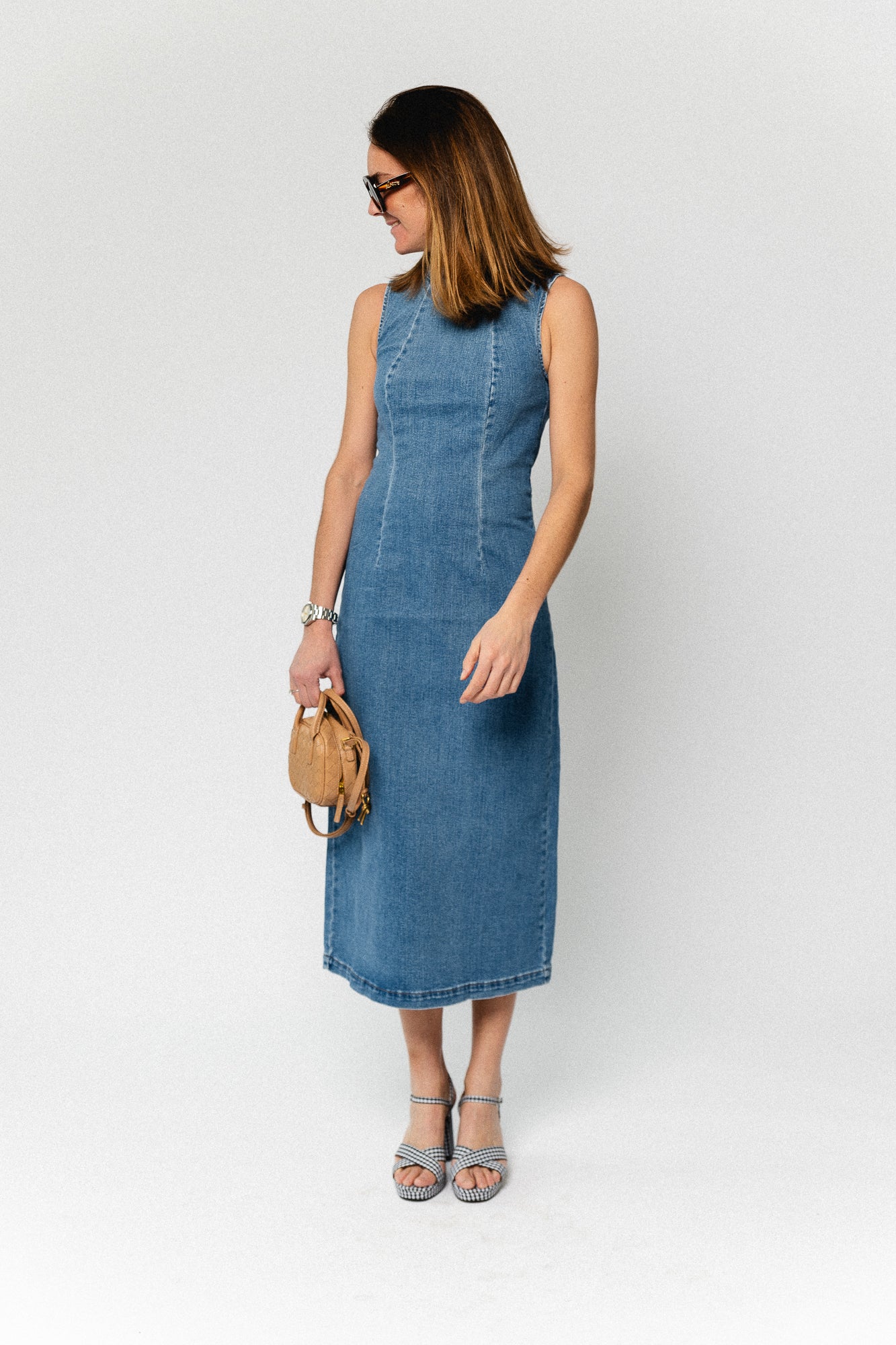 VIWinona S/L midi dress medium blue denim