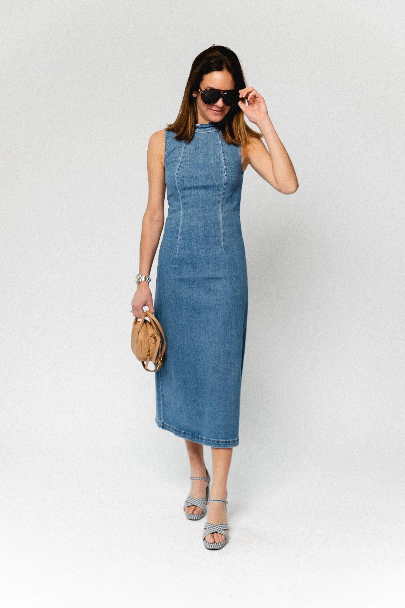 VIWinona S/L midi dress medium blue denim