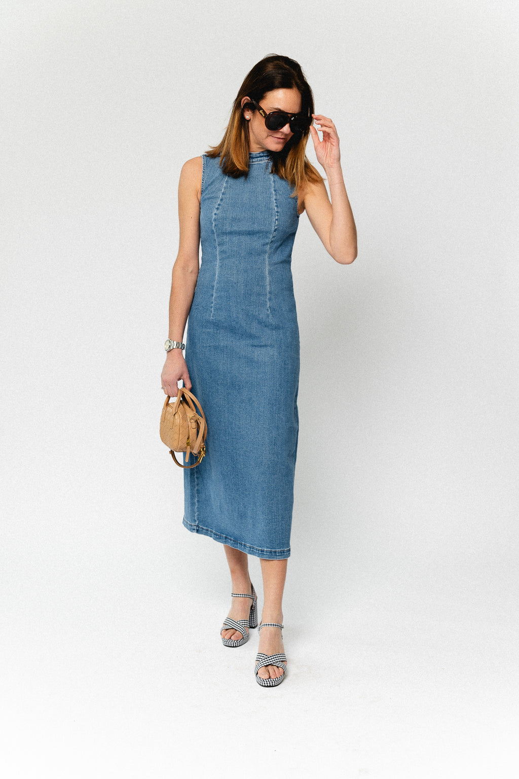 VIWinona S/L midi dress medium blue denim