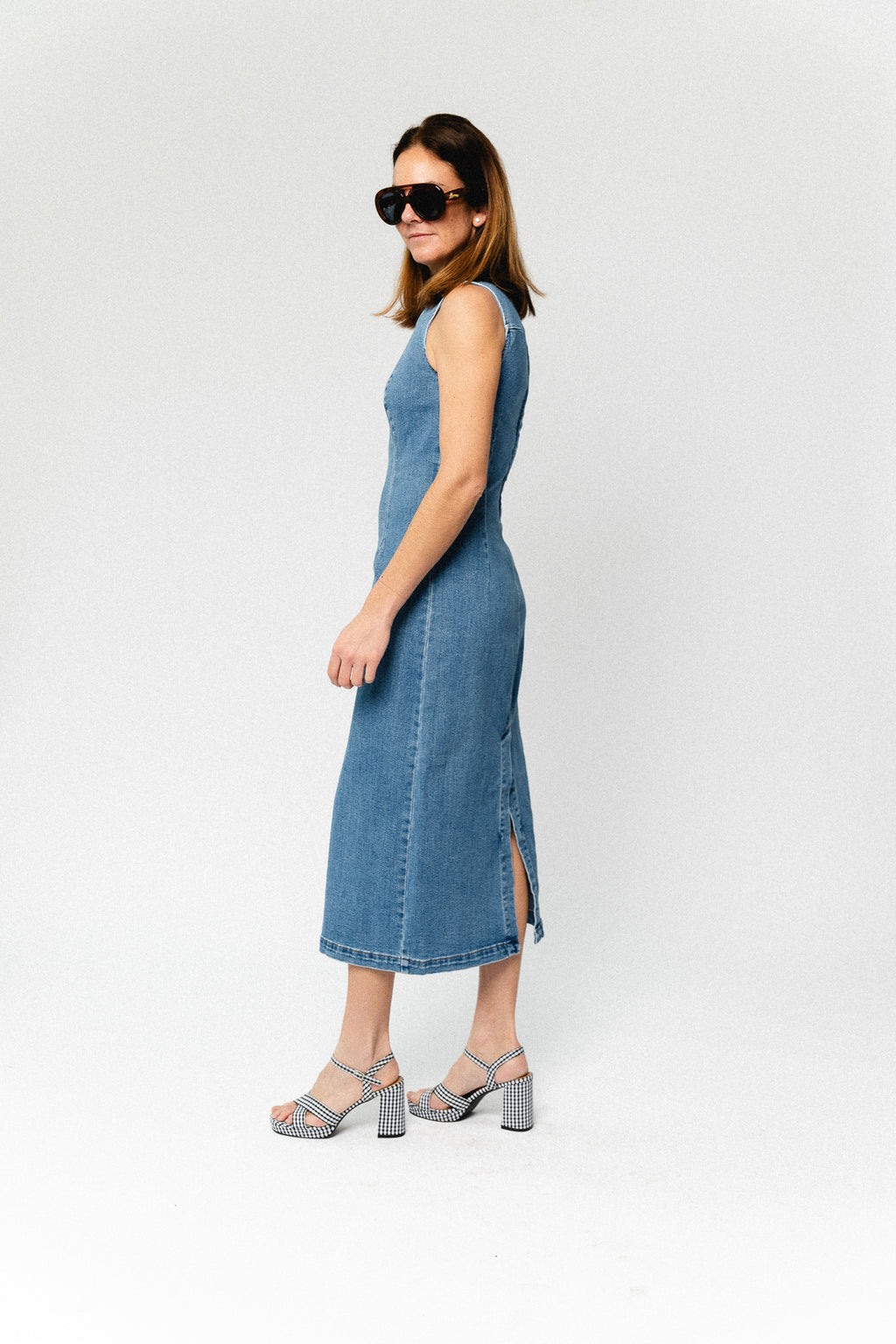 VIWinona S/L midi dress medium blue denim