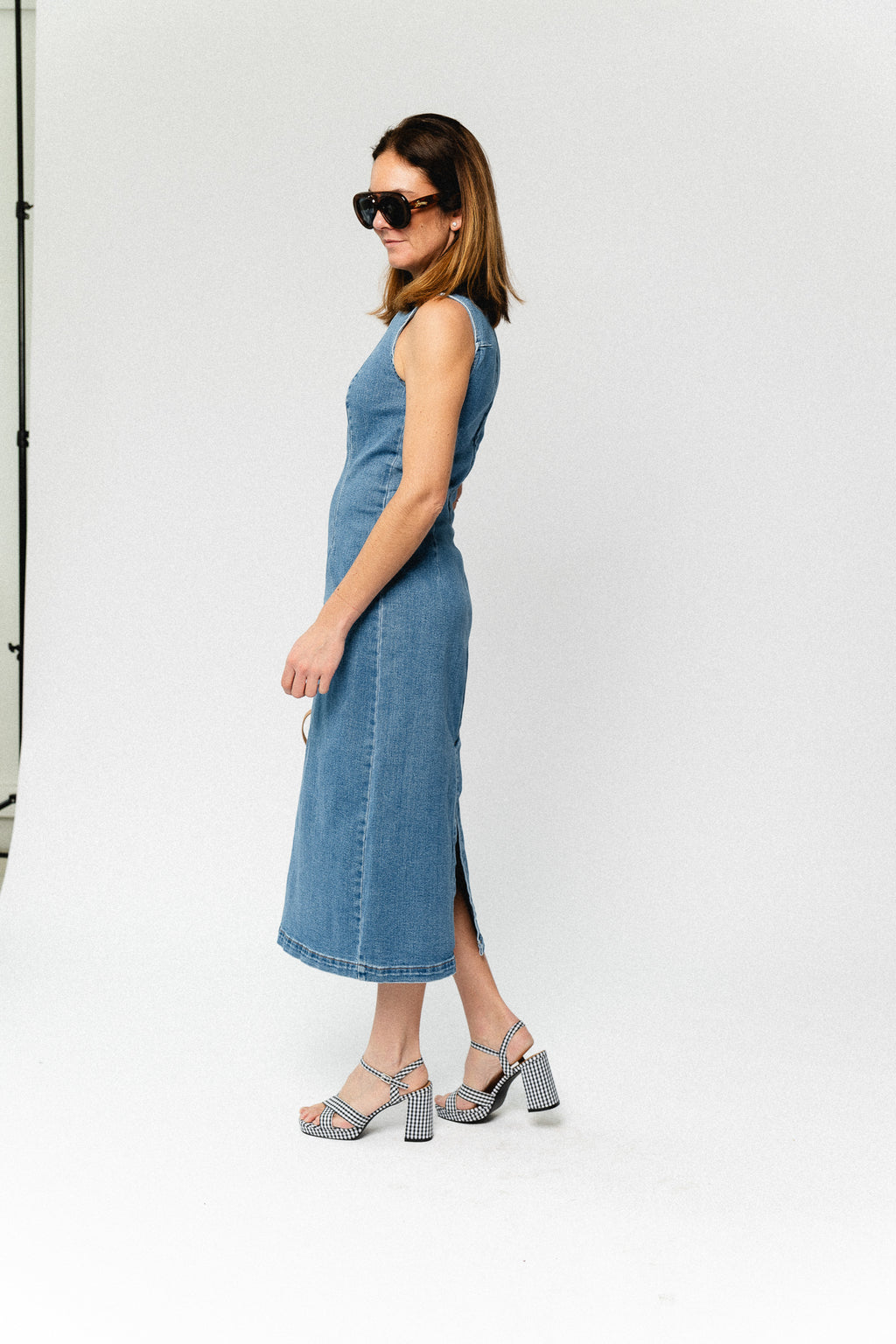 VIWinona S/L midi dress medium blue denim