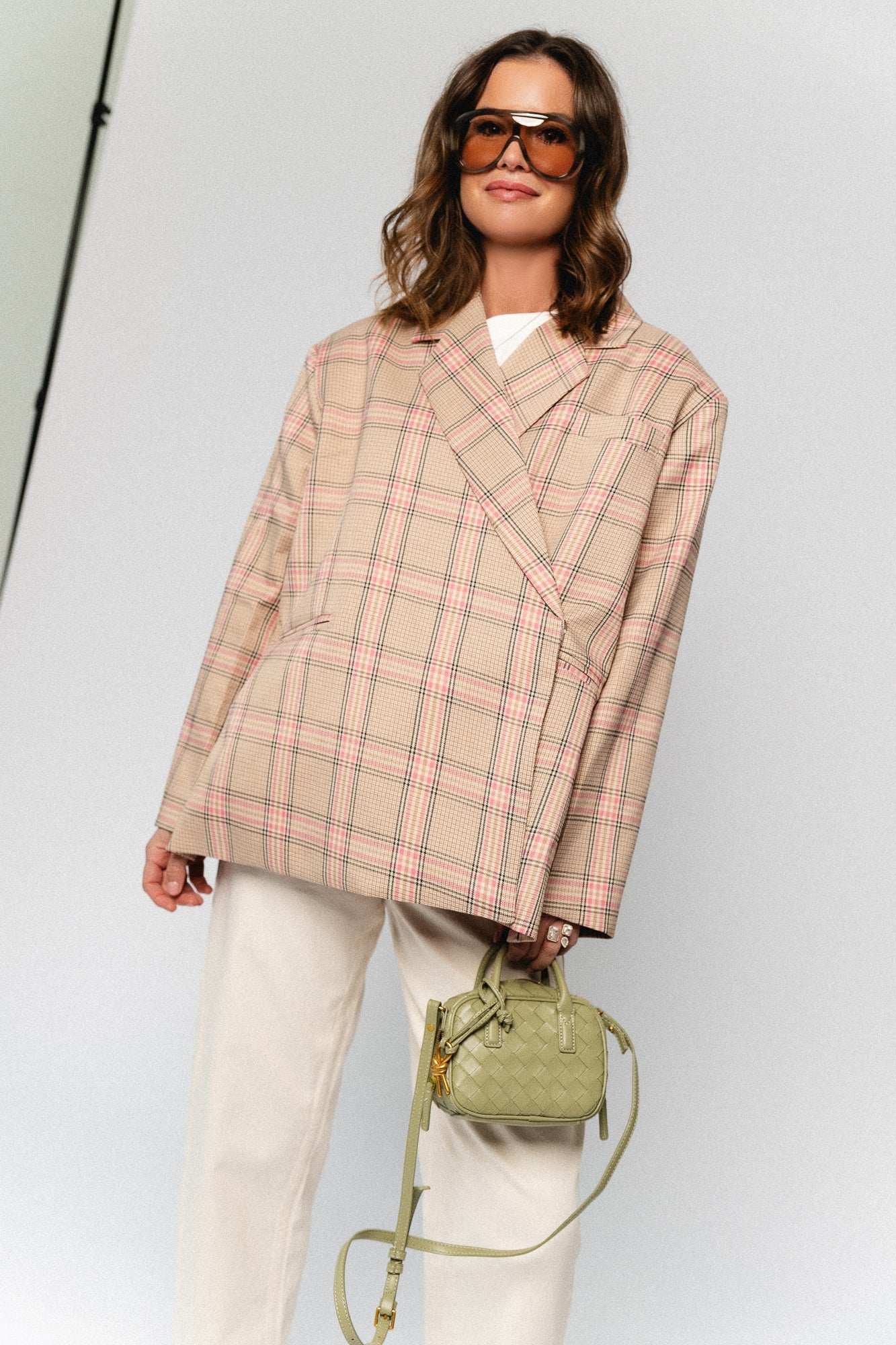 Chloe oversized signature check blazer pink/beige