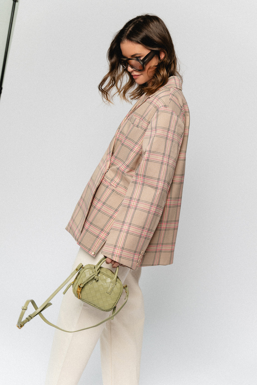 Chloe oversized signature check blazer pink/beige