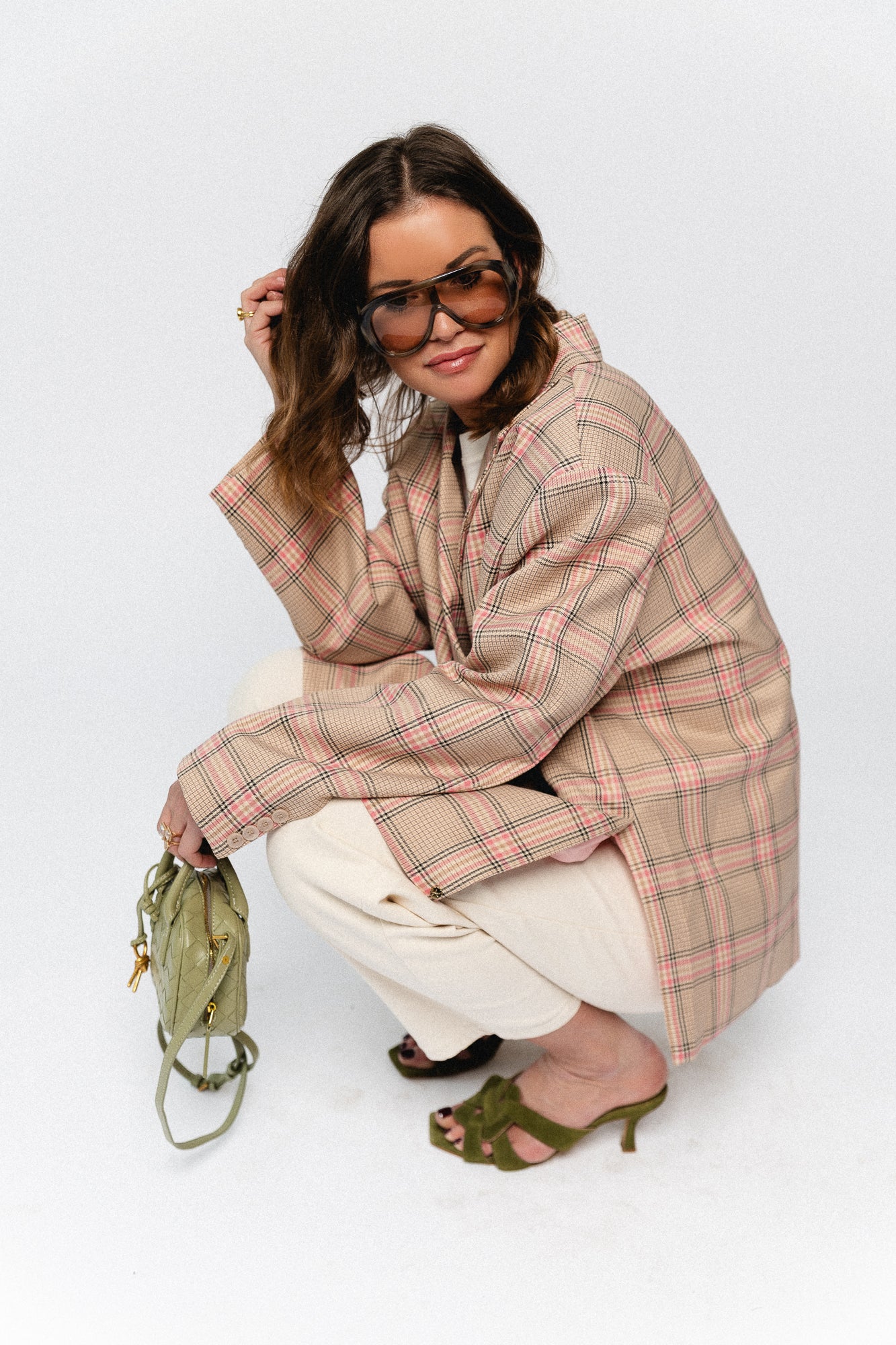 Chloe oversized signature check blazer pink/beige