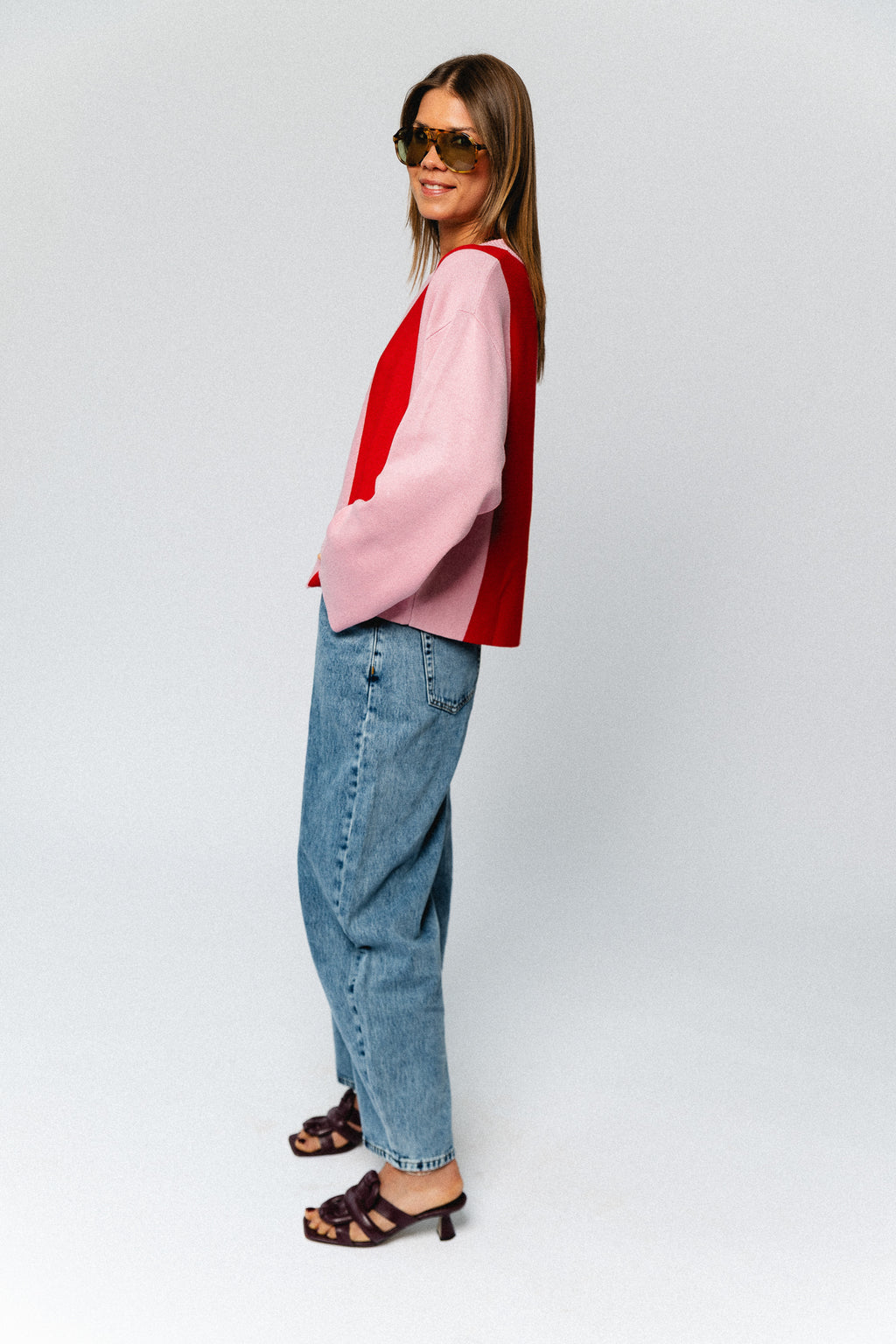 Bodil jumper flame scarlet/cameo pink stripes