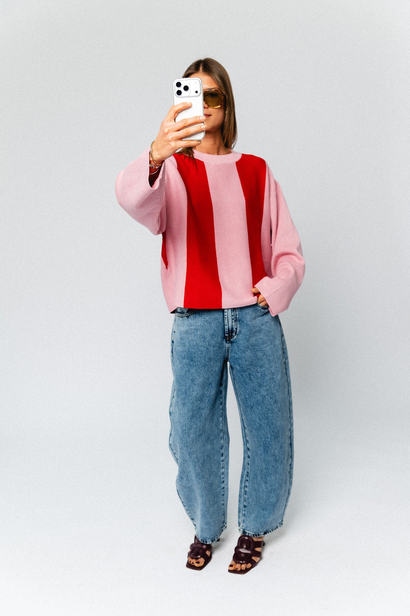 Bodil jumper flame scarlet/cameo pink stripes