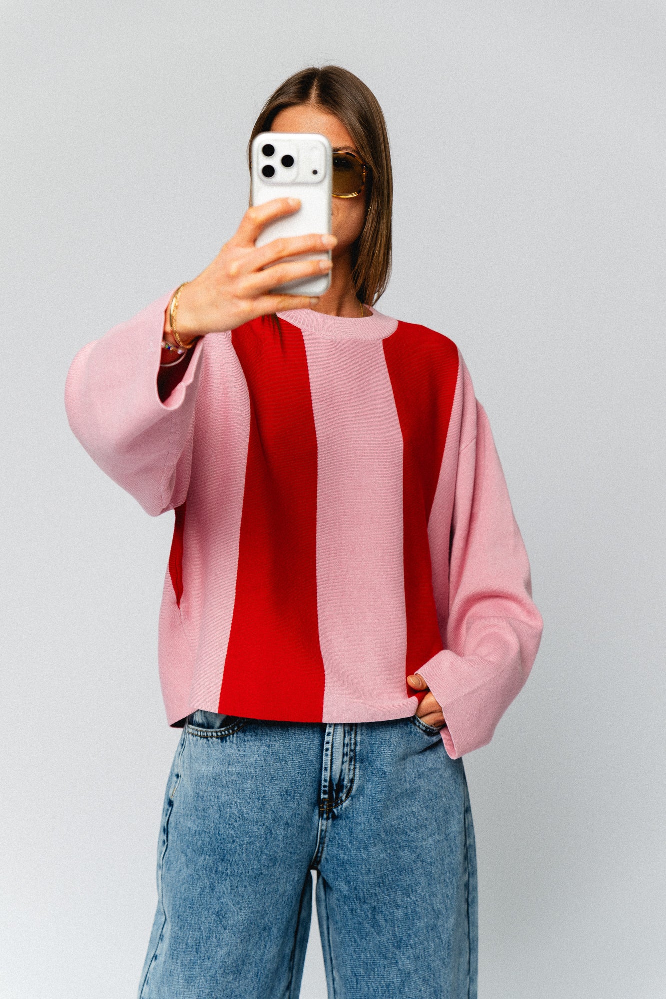 Bodil jumper flame scarlet/cameo pink stripes