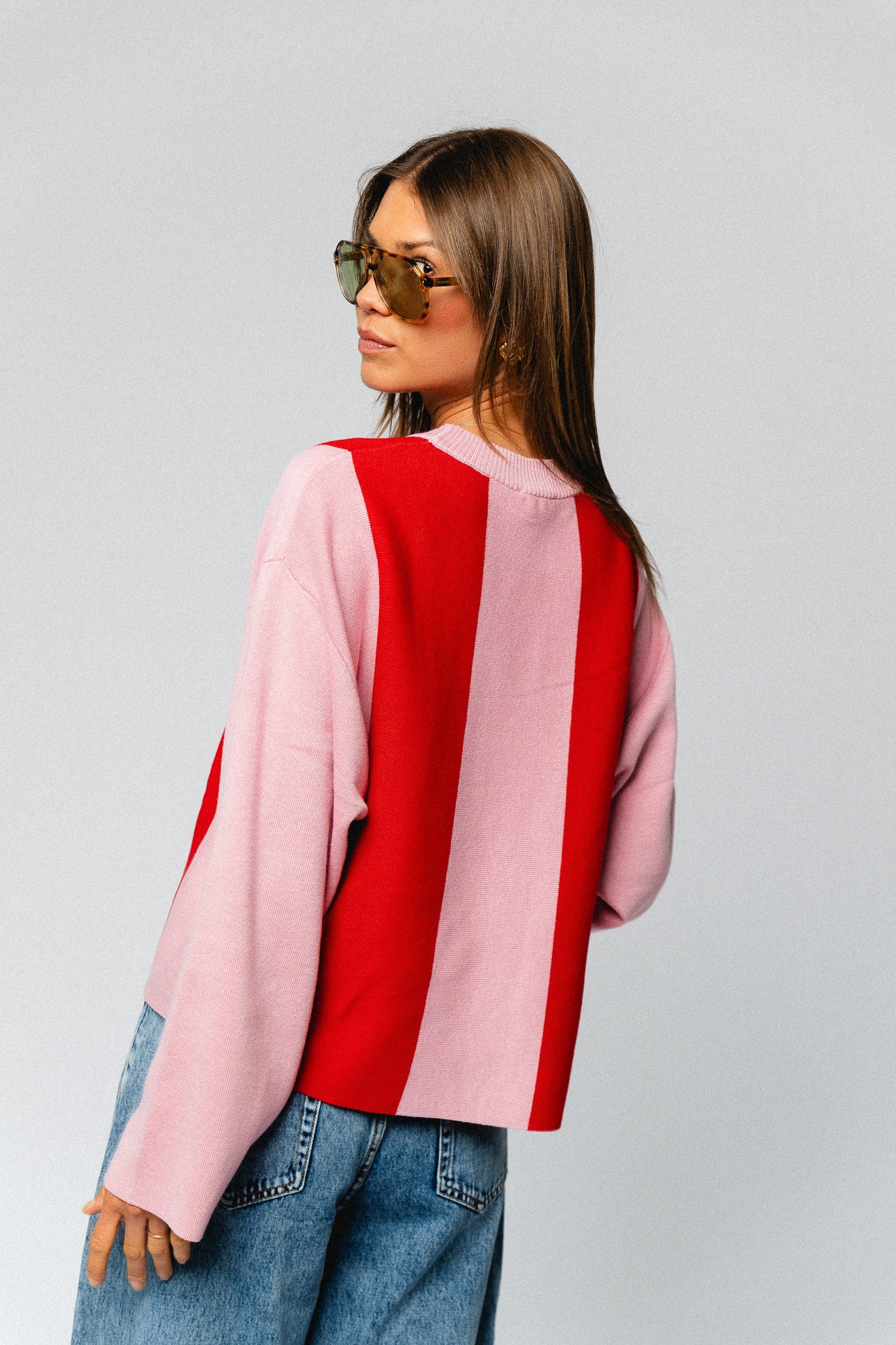 Bodil jumper flame scarlet/cameo pink stripes