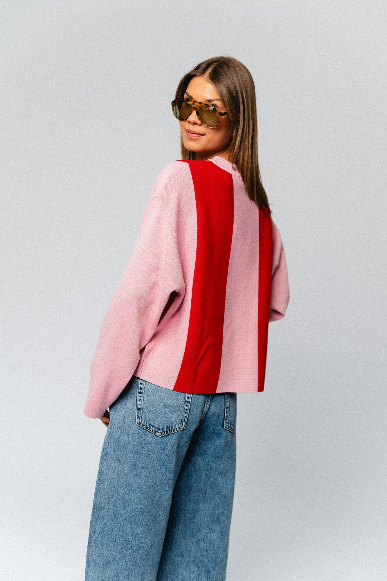 Bodil jumper flame scarlet/cameo pink stripes