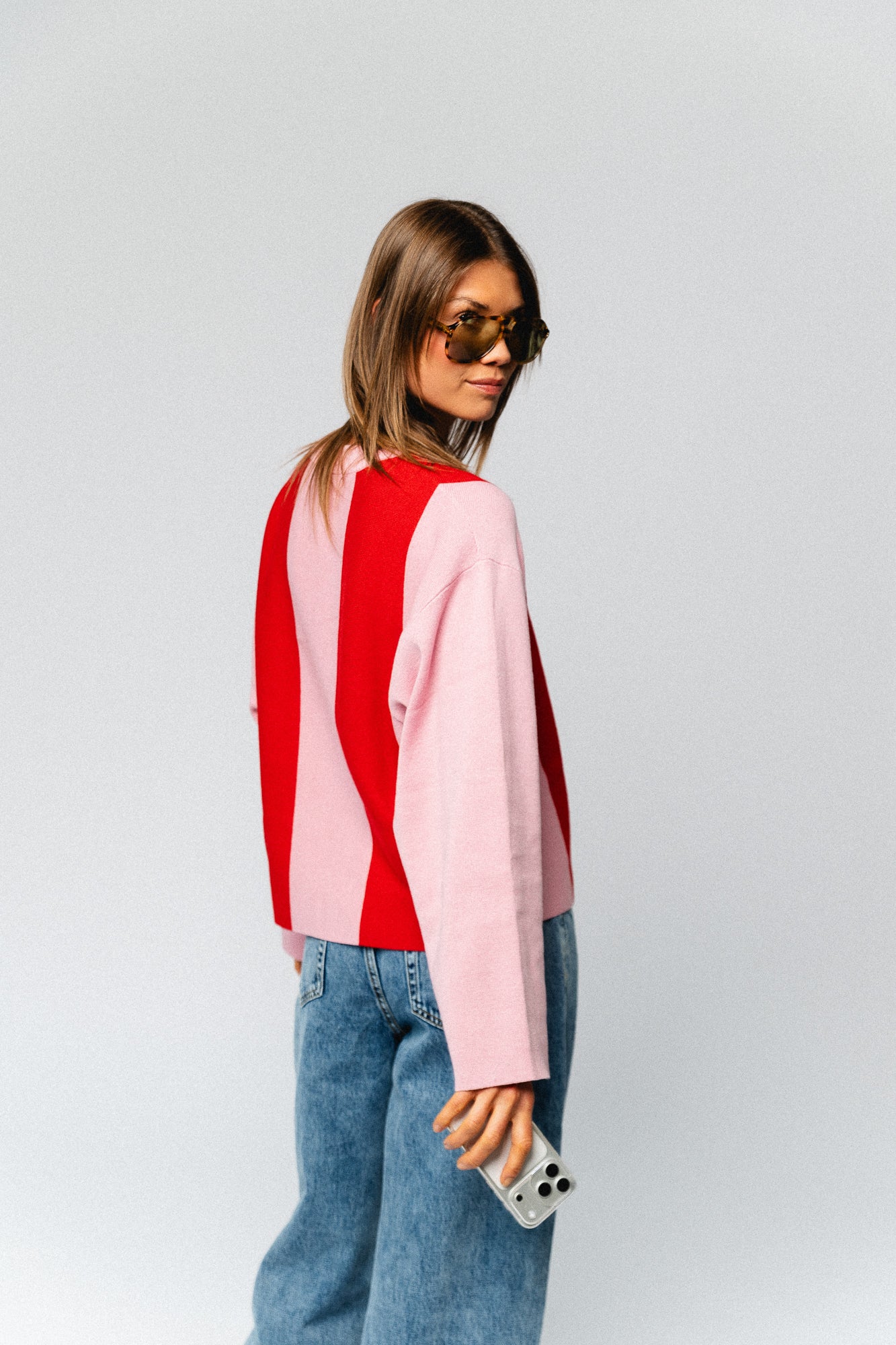 Bodil jumper flame scarlet/cameo pink stripes