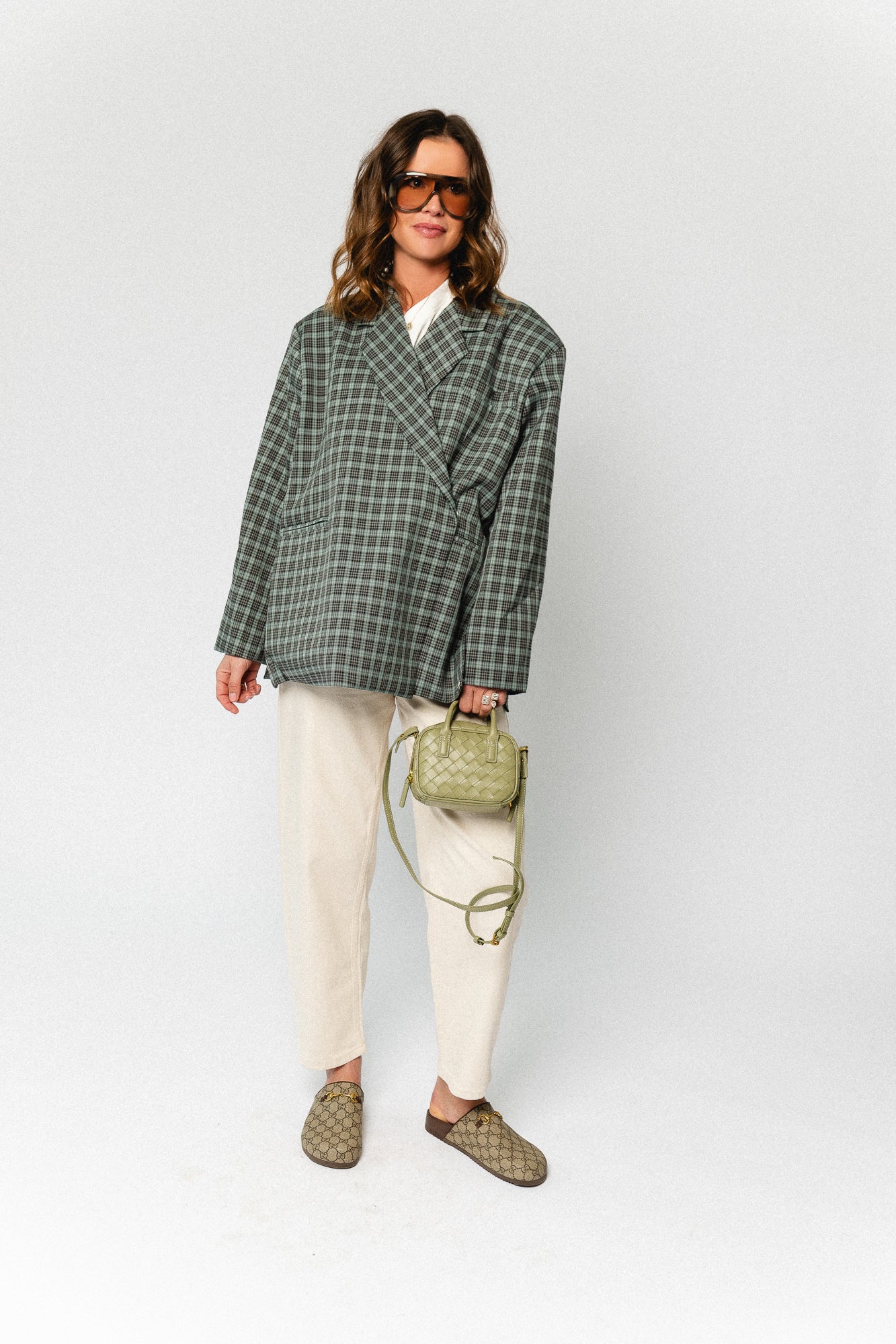 Chloe oversized signature check blazer - arctic blue/black