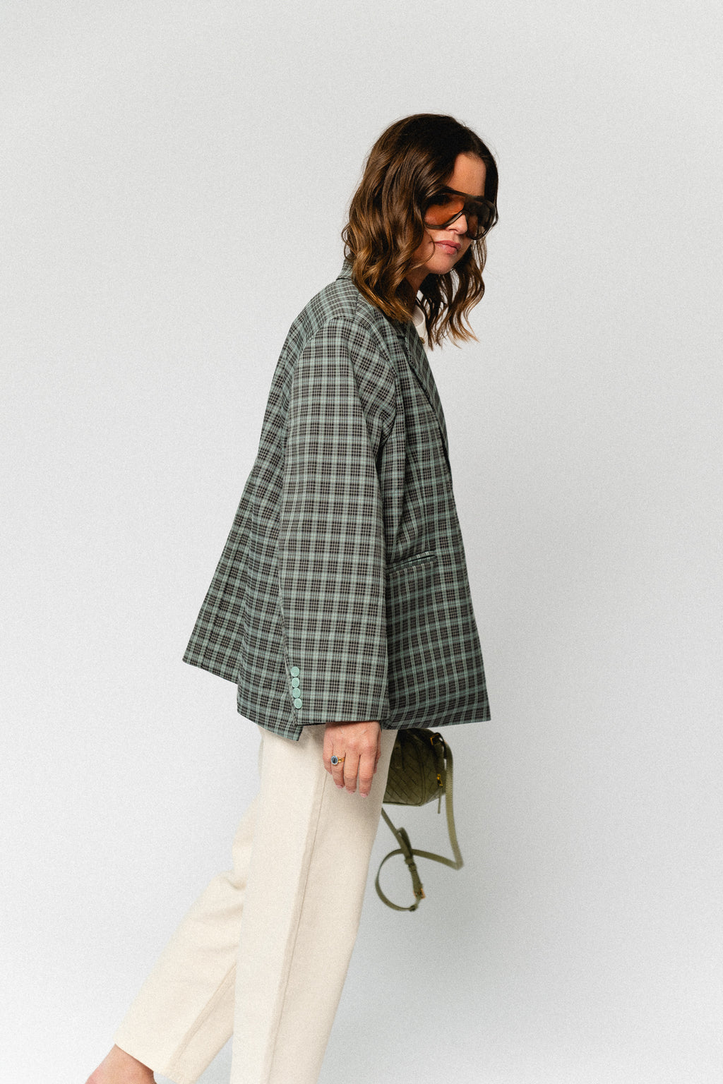 Chloe oversized signature check blazer - arctic blue/black