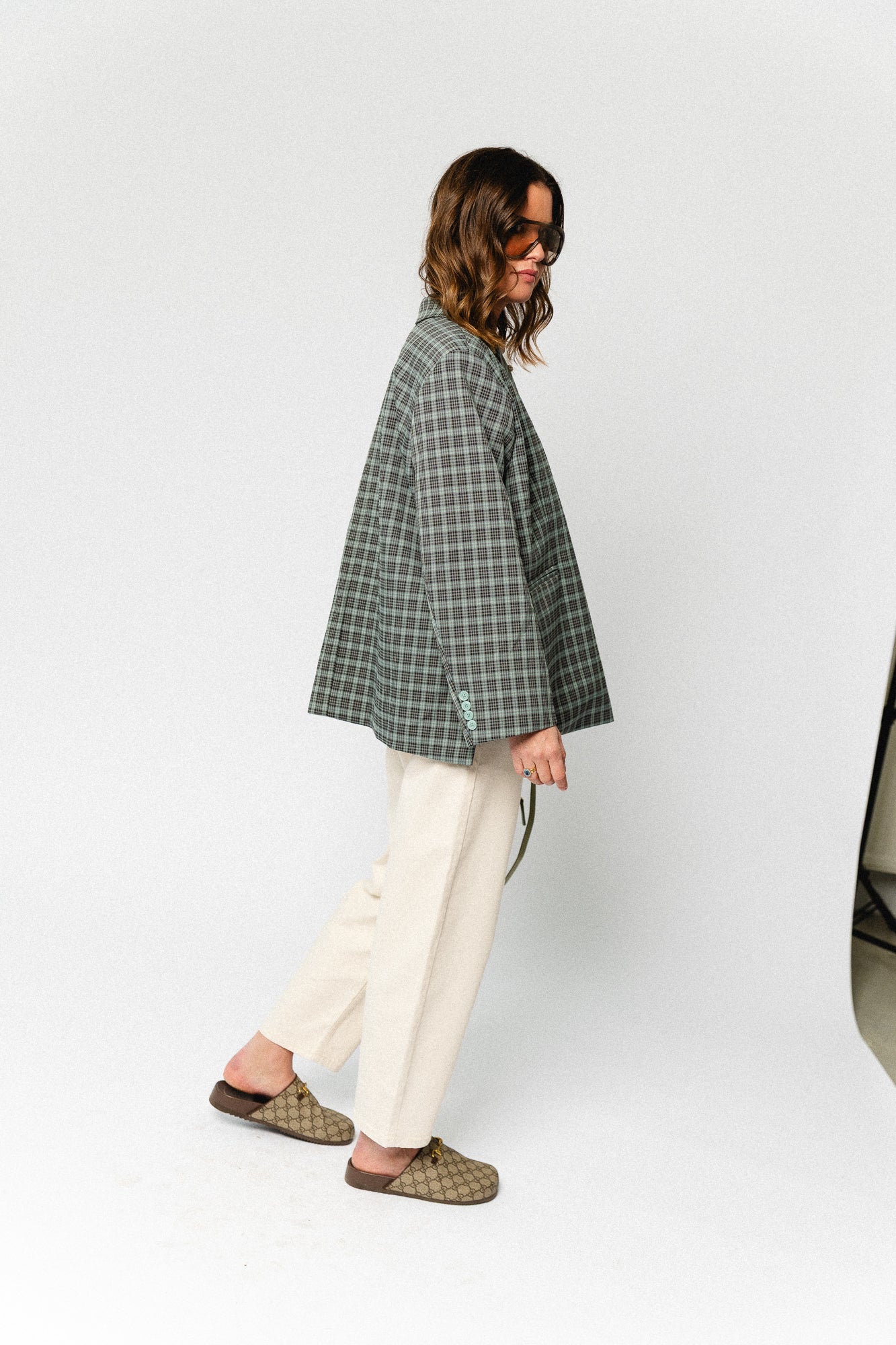 Chloe oversized signature check blazer - arctic blue/black