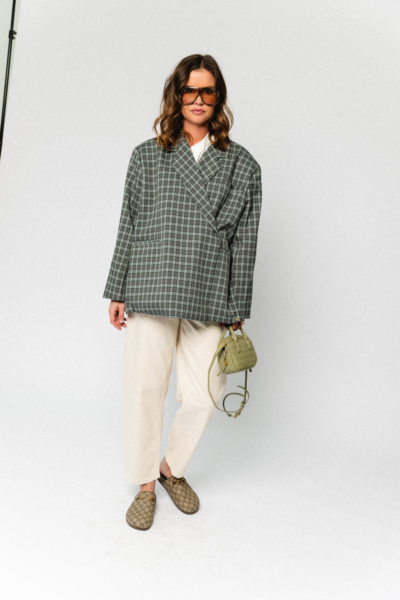 Chloe oversized signature check blazer - arctic blue/black