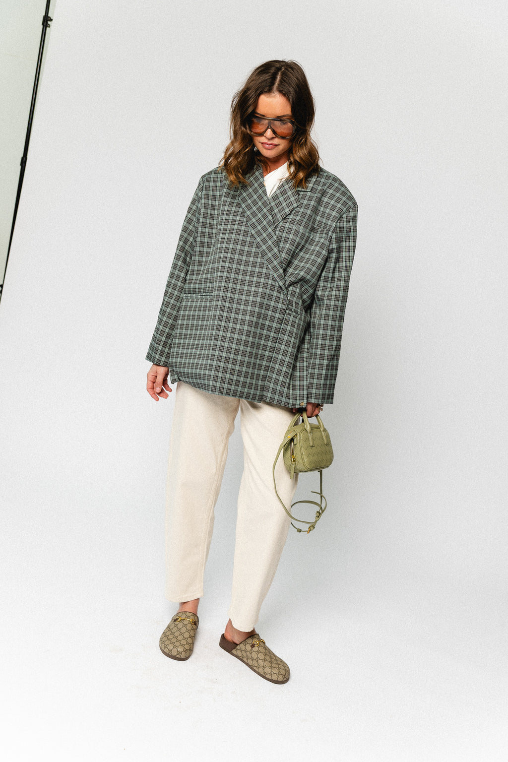 Chloe oversized signature check blazer - arctic blue/black