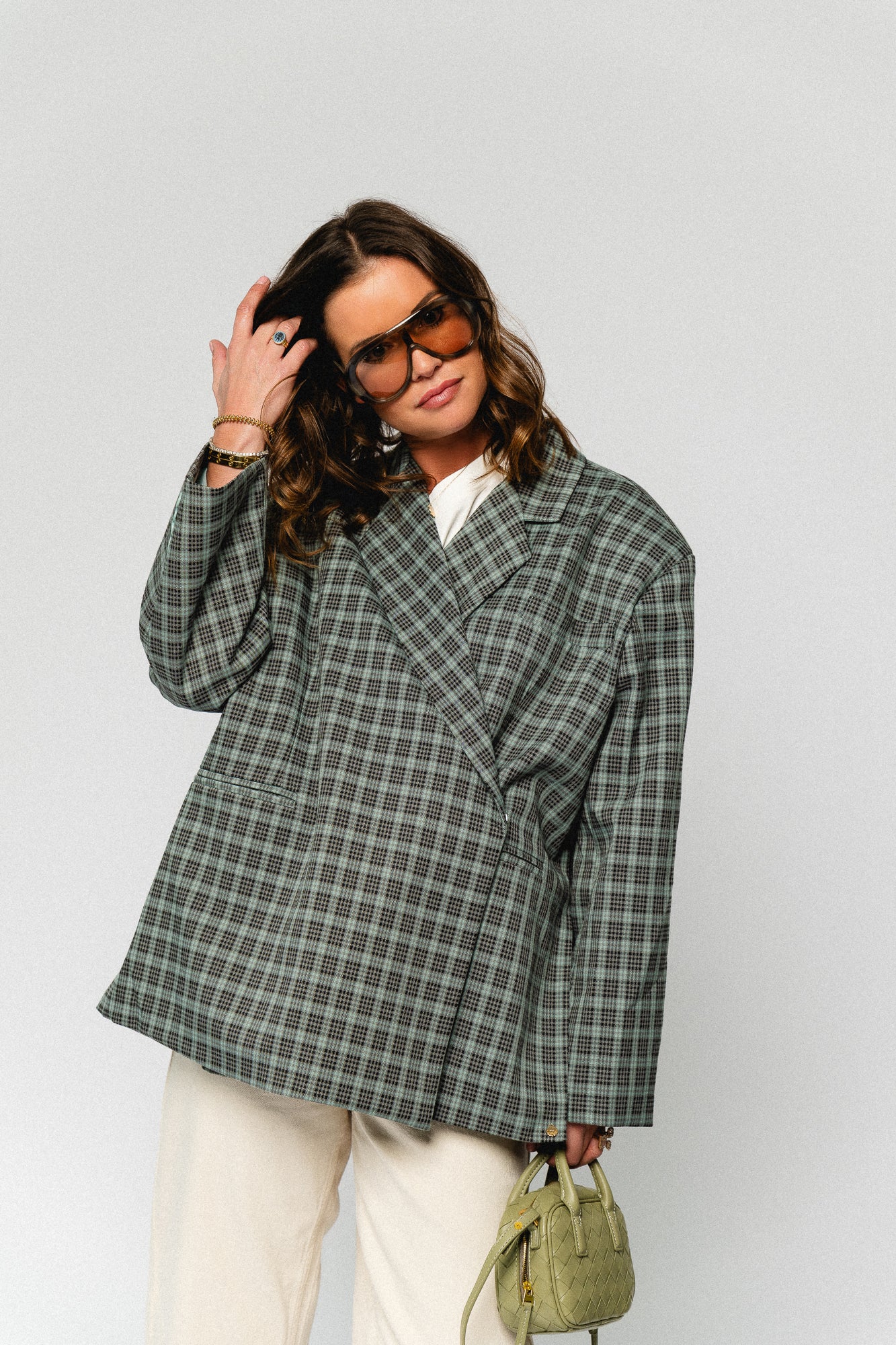 Chloe oversized signature check blazer - arctic blue/black