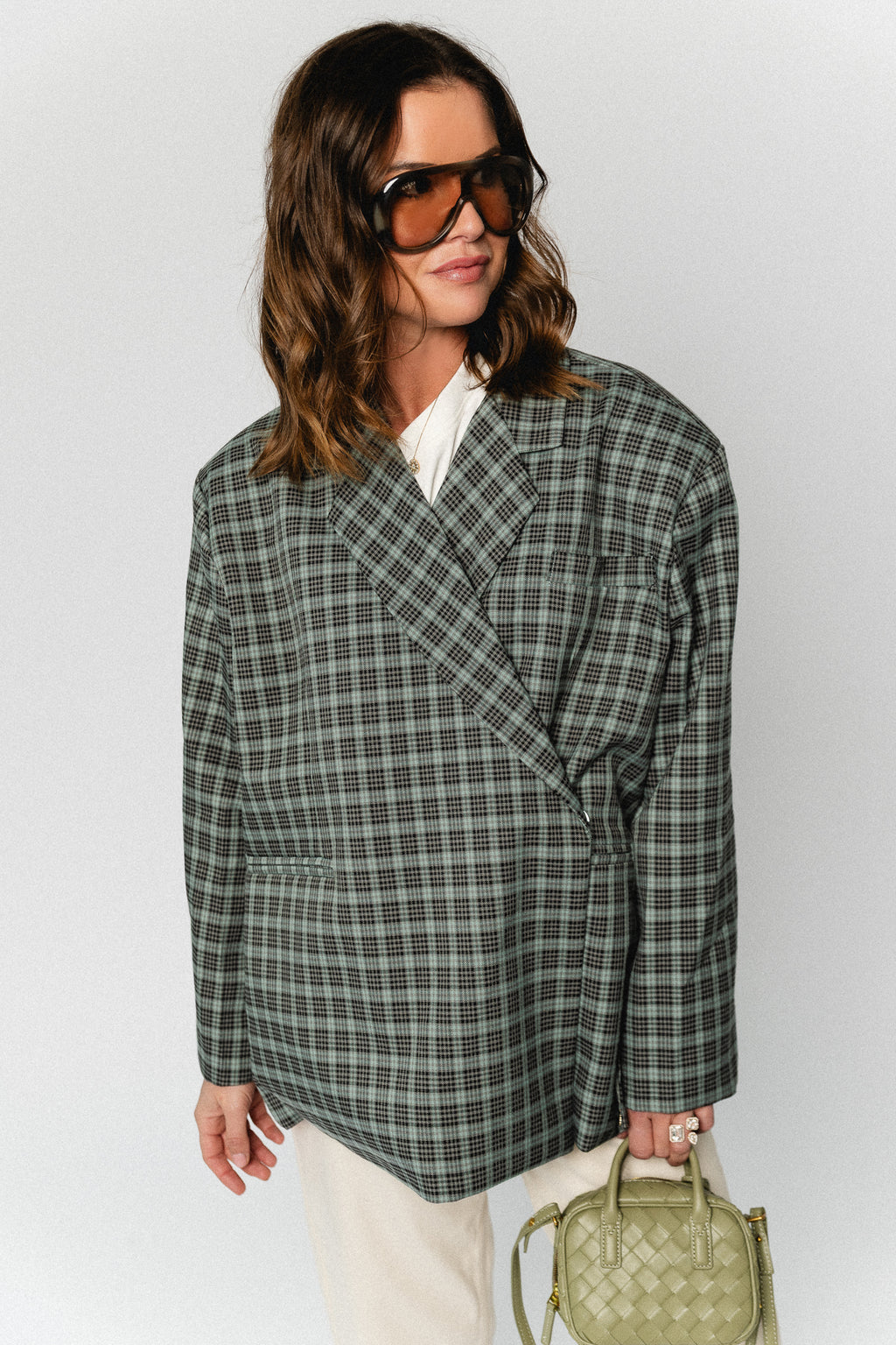 Chloe oversized signature check blazer - arctic blue/black