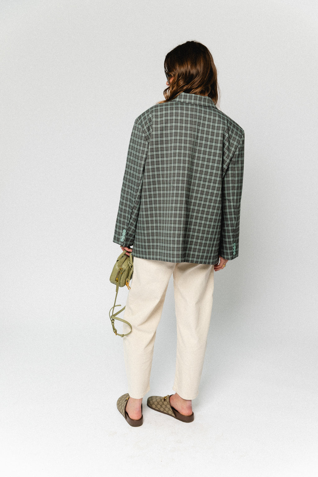 Chloe oversized signature check blazer - arctic blue/black