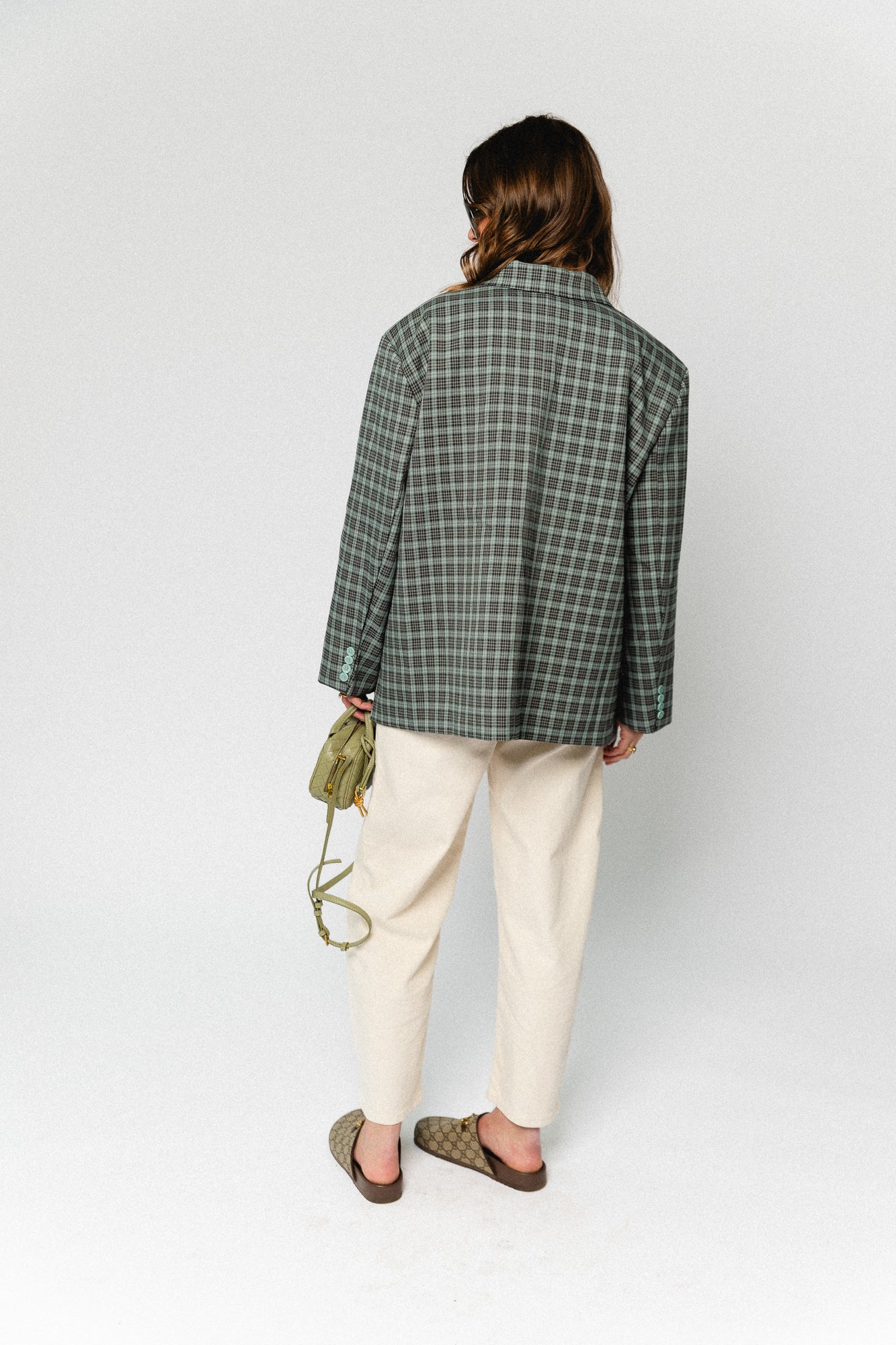 Chloe oversized signature check blazer - arctic blue/black