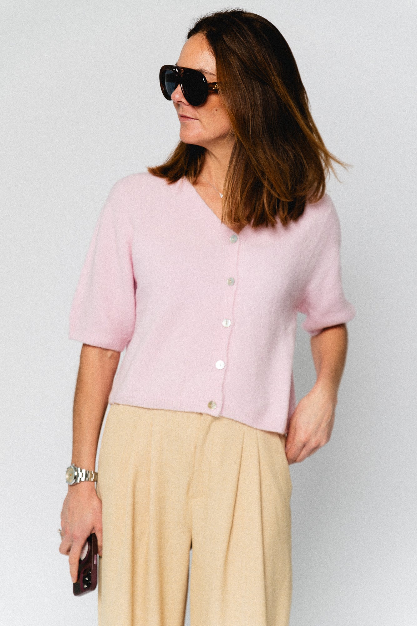 Lauranne SS knitted cardigan baby pink