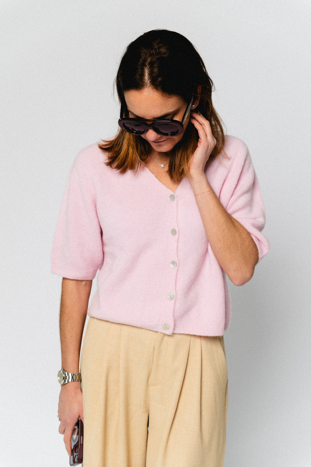 Lauranne SS knitted cardigan baby pink