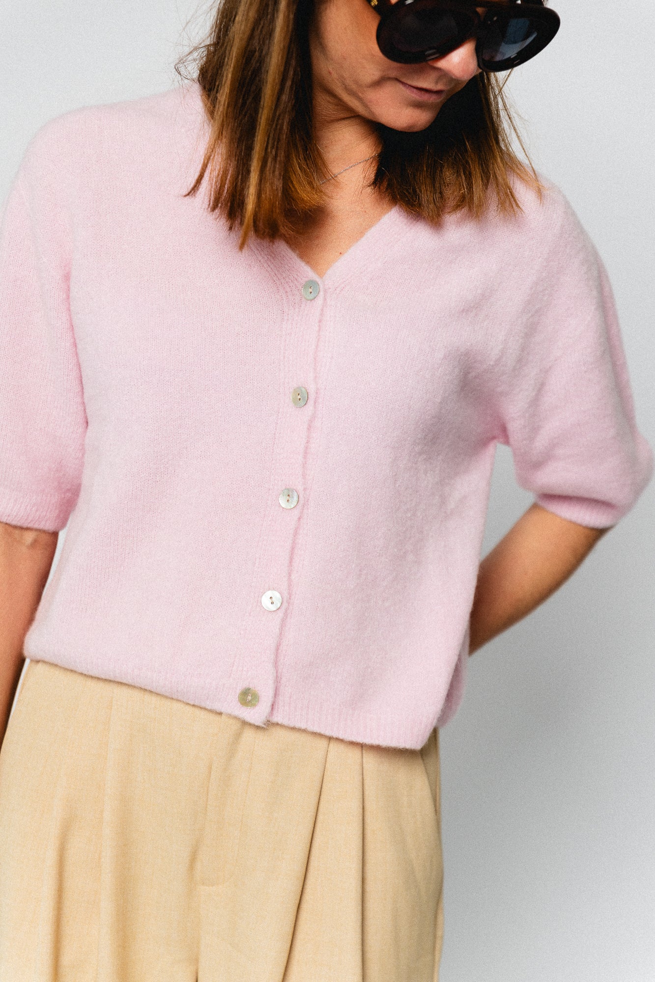 Lauranne SS knitted cardigan baby pink