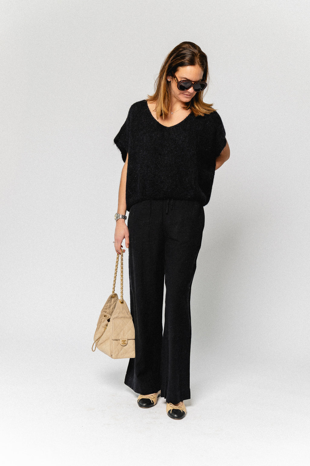 SLFLuisa MW wide linen blend pant black