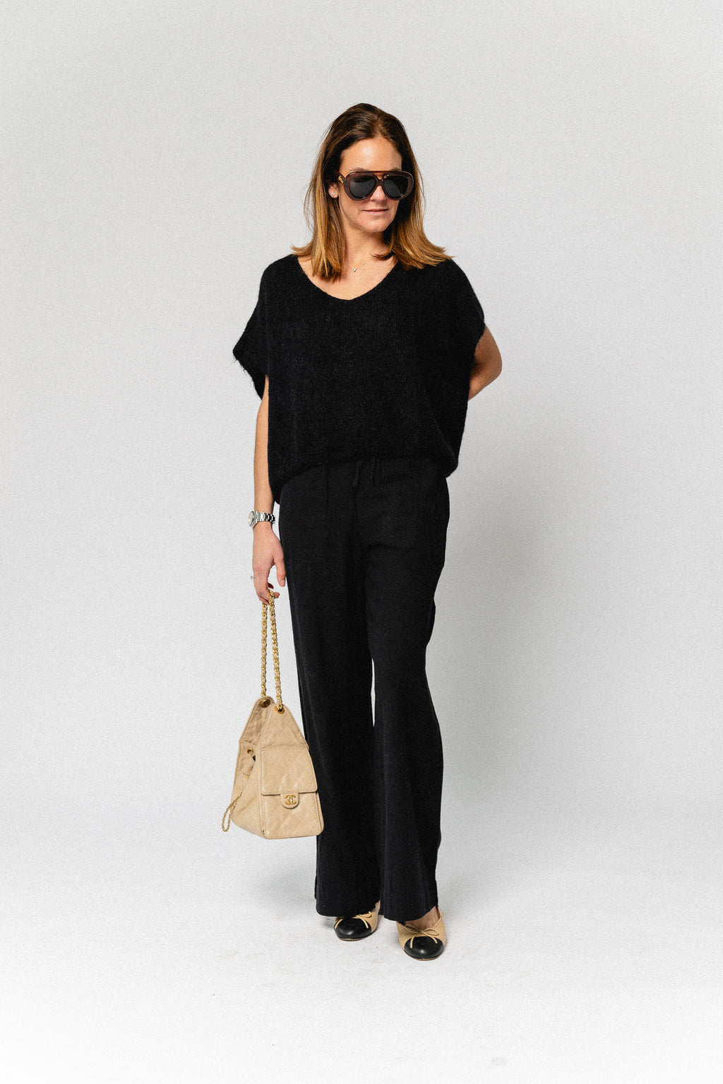 SLFLuisa MW wide linen blend pant black