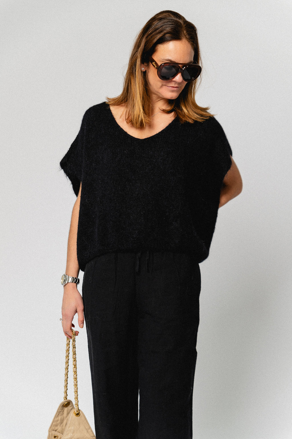 SLFLuisa MW wide linen blend pant black